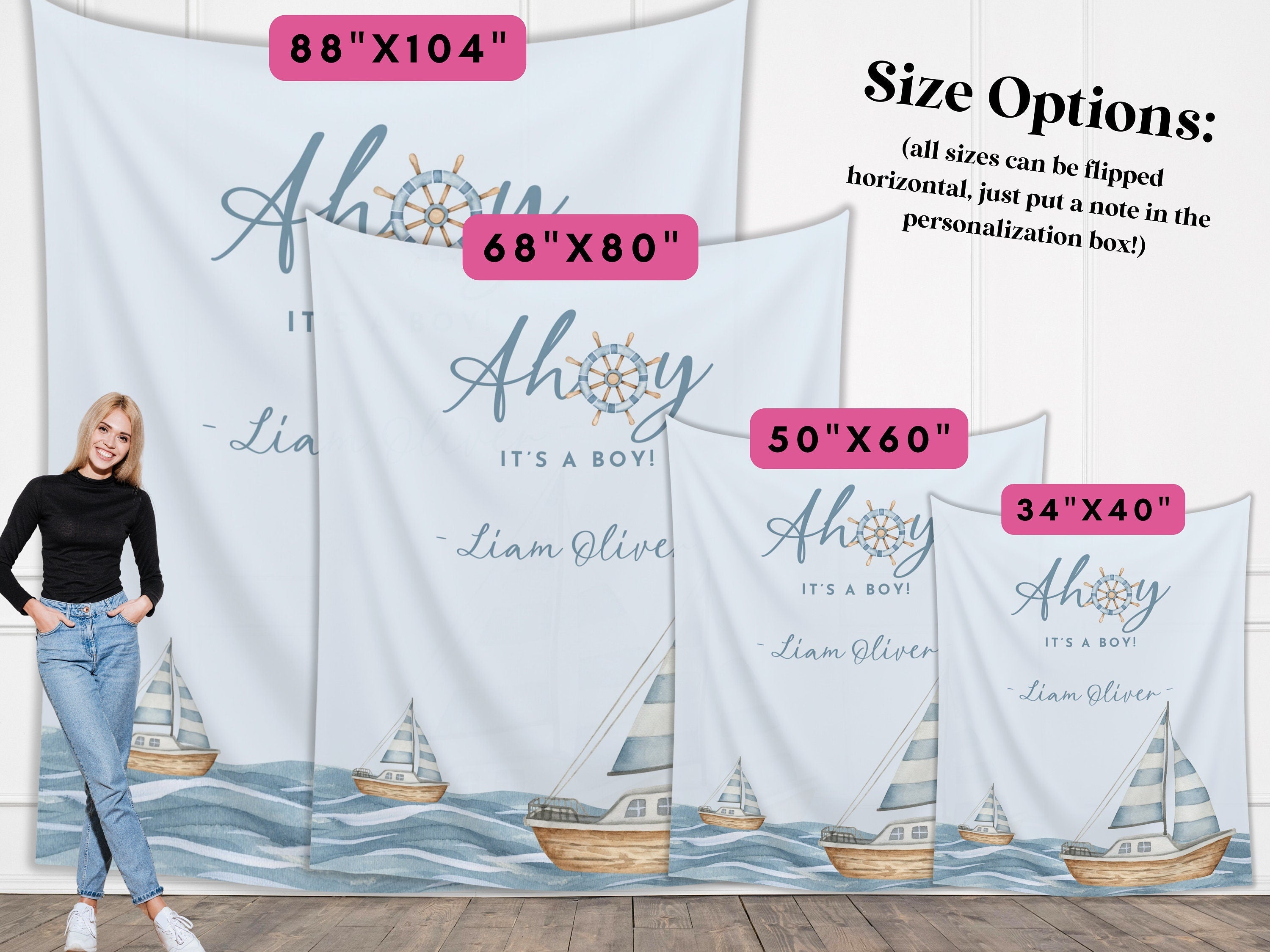 Ahoy It's a Boy Custom Baby Shower Banner Backdrop