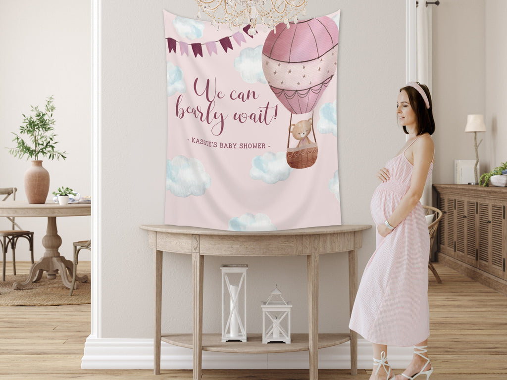 We Can Bearly Wait Custom Banner | Teddy Bear Personalized Baby Shower Backdrop | Gender Neutral Baby Shower or Reveal | Baby Boy Shower