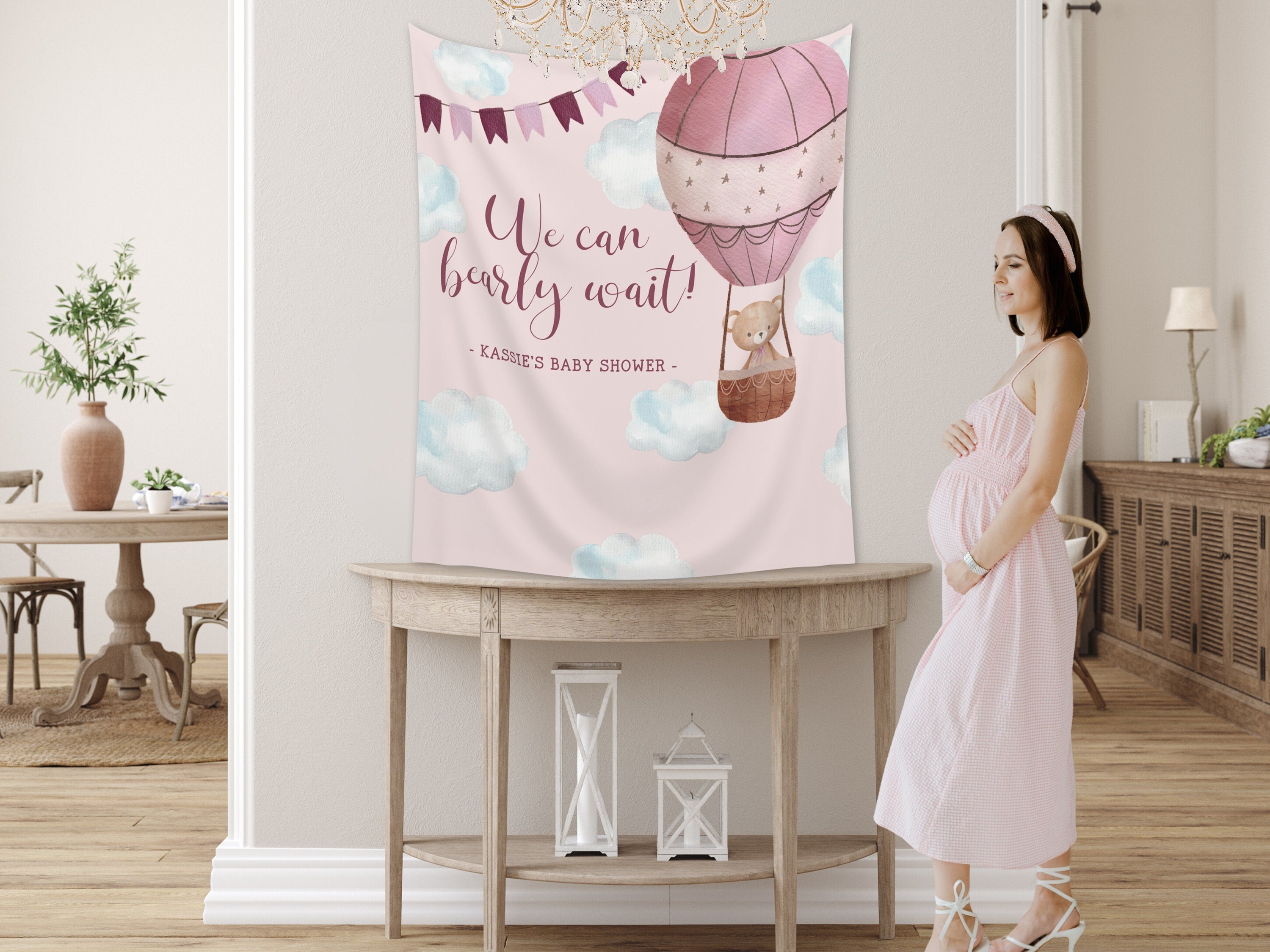 We Can Bearly Wait Custom Banner | Teddy Bear Personalized Baby Shower Backdrop | Gender Neutral Baby Shower or Reveal | Baby Boy Shower