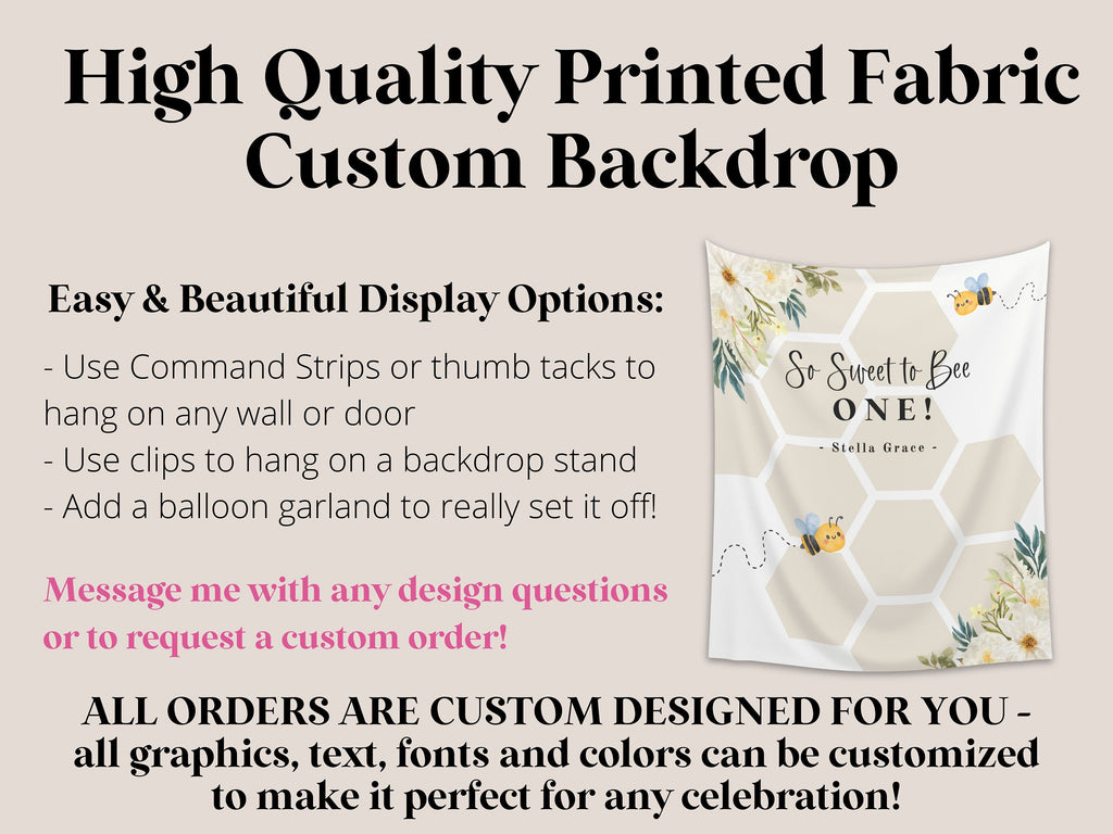 Sweet to Bee One Custom Banner | Bee-Day Party | Bumble Bee Décor | Little Honey Bee Personalized 1st, 2nd or 3rd Birthday Party Backdrop