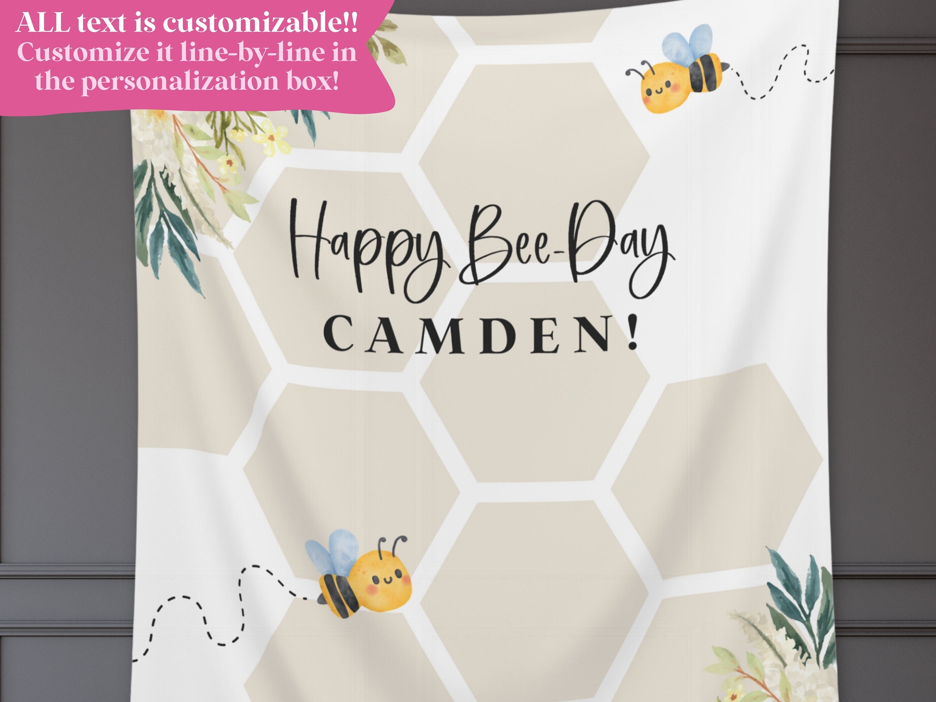 Sweet to Bee One Custom Banner | Bee-Day Party | Bumble Bee Décor | Little Honey Bee Personalized 1st, 2nd or 3rd Birthday Party Backdrop