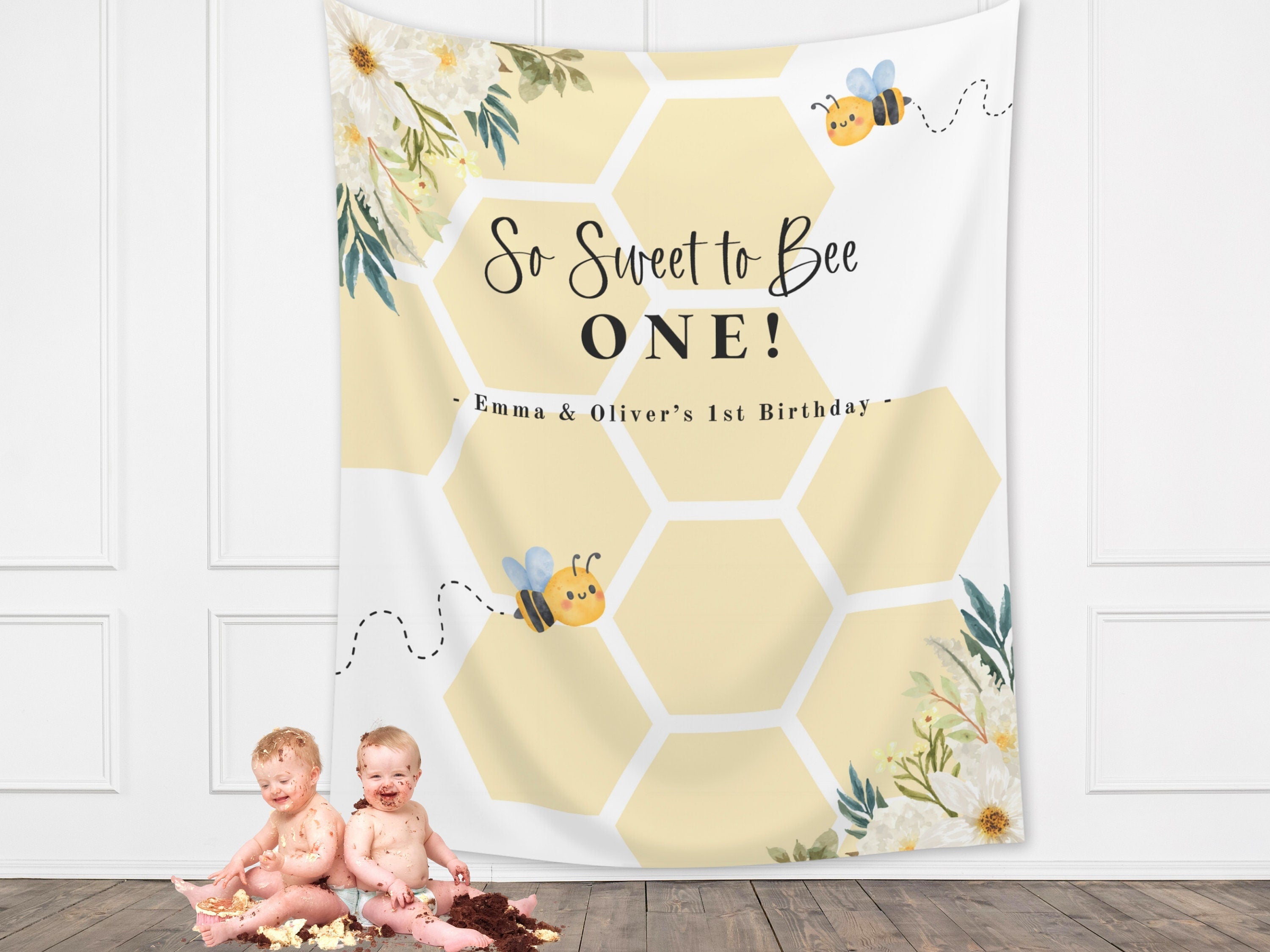 Sweet to Bee One Custom Banner | Bee-Day Party | Bumble Bee Décor | Little Honey Bee Personalized 1st, 2nd or 3rd Birthday Party Backdrop