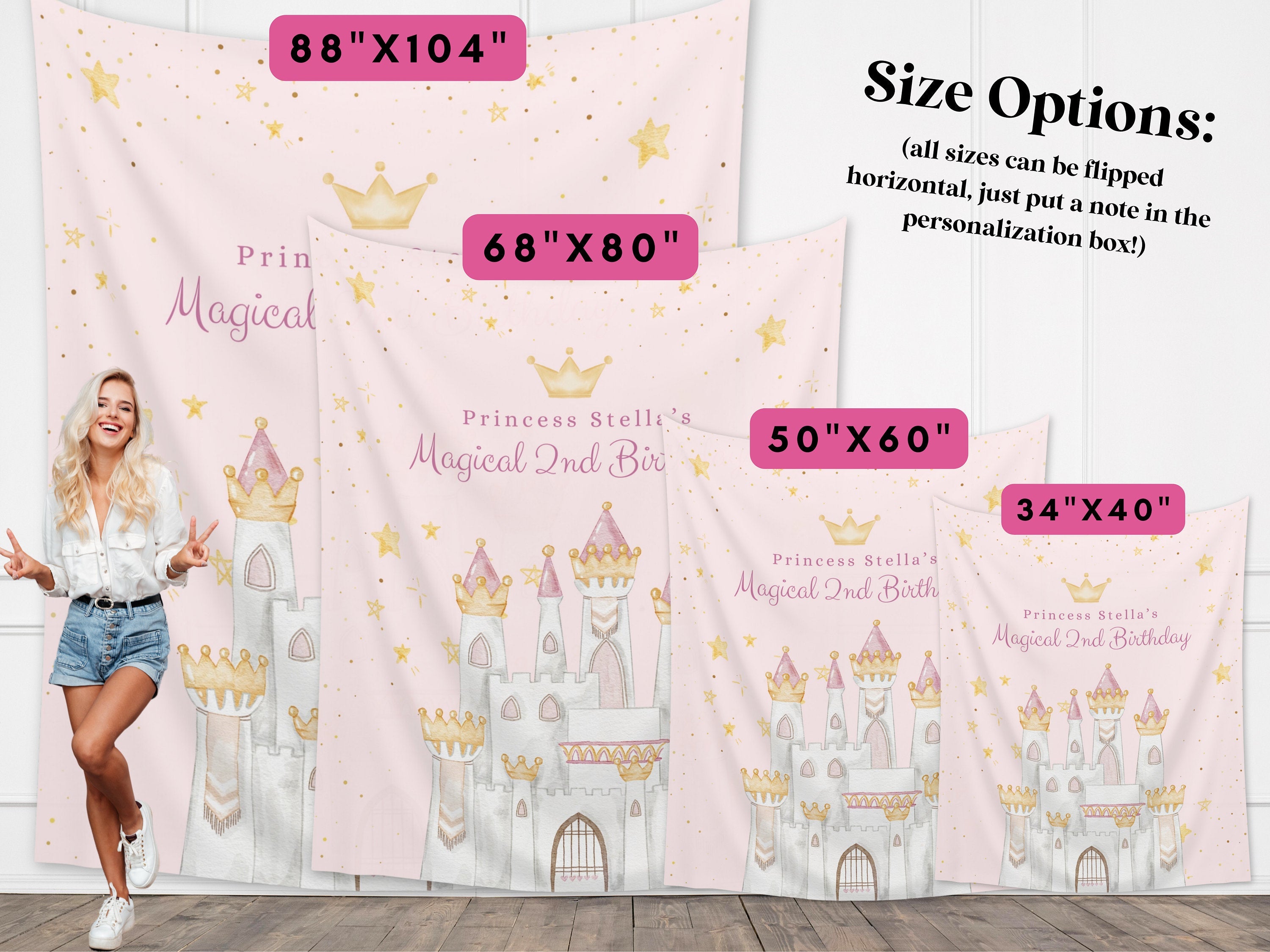 Princess Party Custom Banner, Magical Birthday Backdrop, Pink Girl Birthday Party Décor, Unicorn, Baby Shower, Girl 1st Birthday Girl Gift