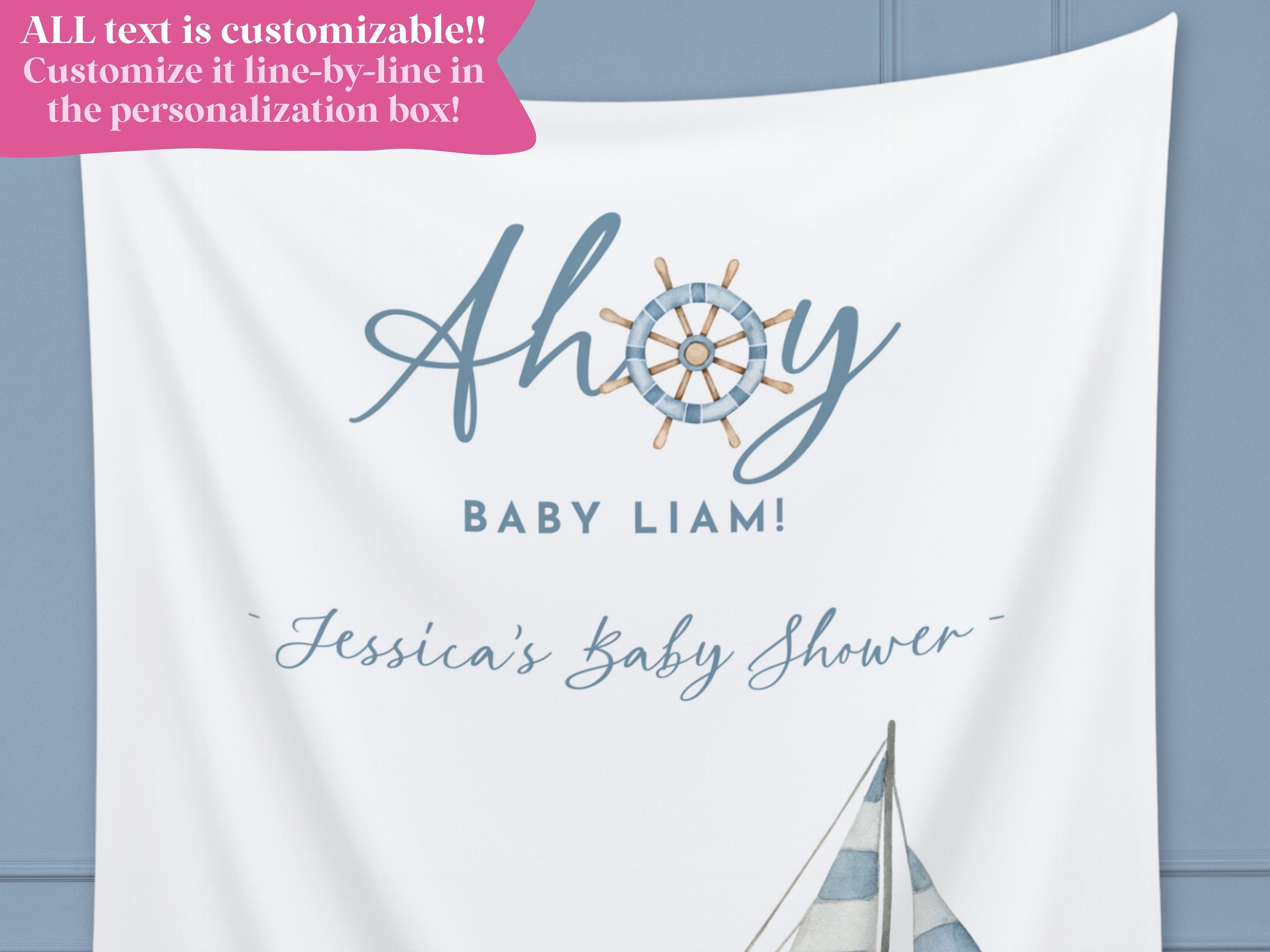 Ahoy It's a Boy Custom Baby Shower Banner Backdrop