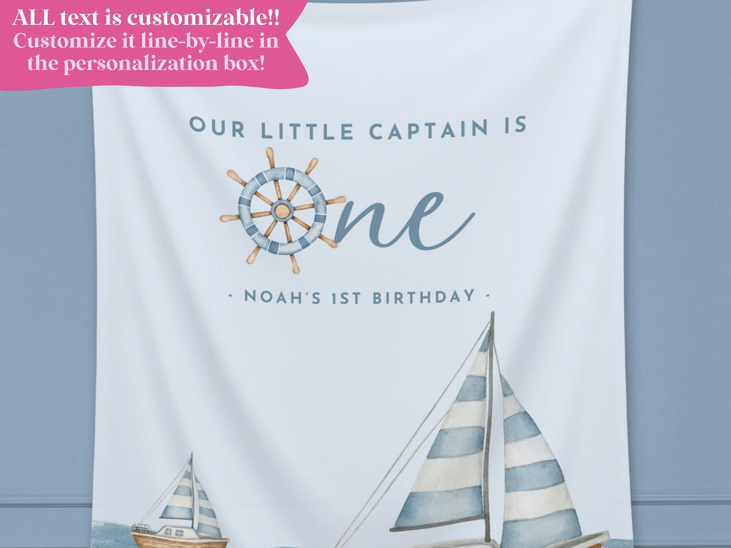 Nautical Custom Birthday Banner | Onder the Sea Decorations | 1st Birthday Boy | Personalized Sailboat Sea Party Banner Décor | Ocean Beach