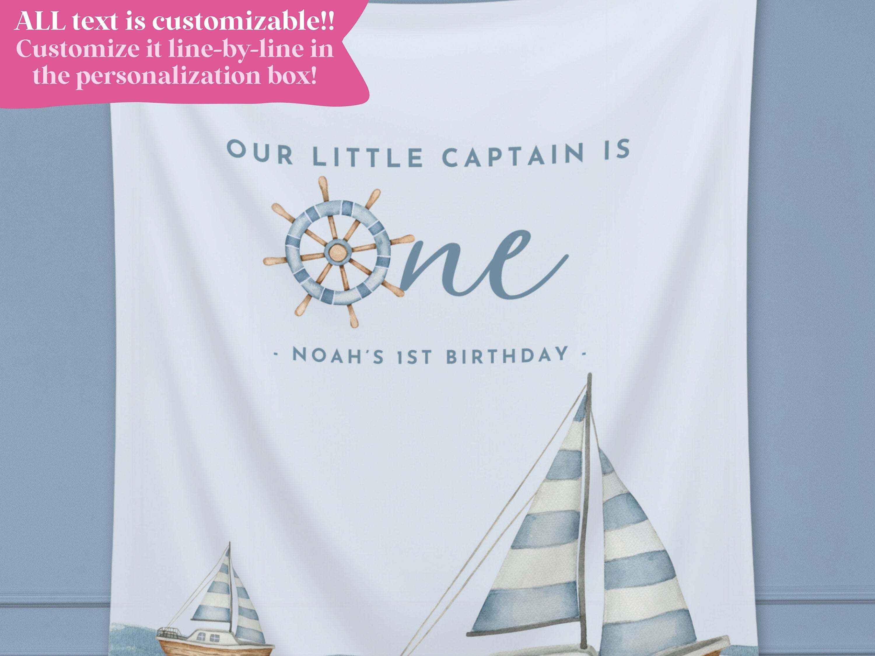 Nautical Custom Birthday Banner | Onder the Sea Decorations | 1st Birthday Boy | Personalized Sailboat Sea Party Banner Décor | Ocean Beach