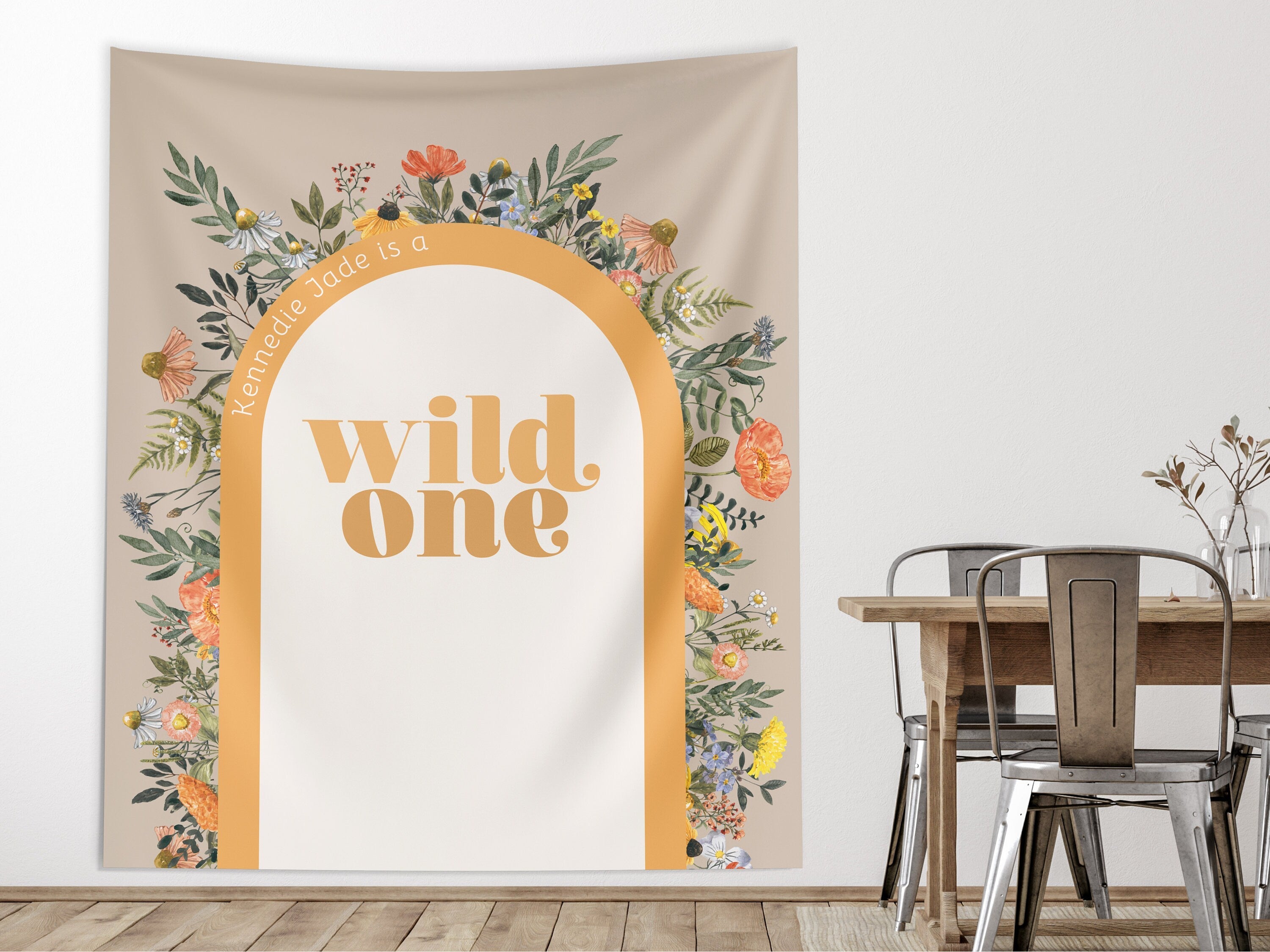 Wild One Custom Text Backdrop, She's a Little Wildflower, Custom 1st Birthday Party Backdrop, Girl Birthday, Boho Birthday, Retro Flowers