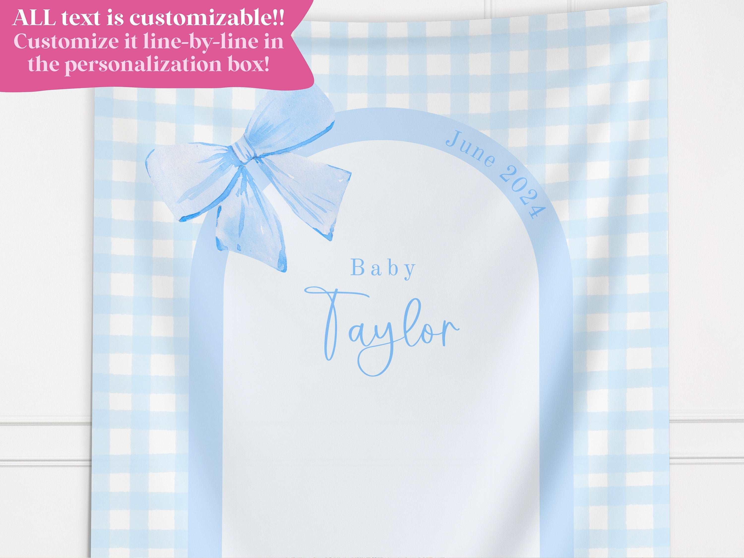 Bow Baby Shower Custom Banner Backdrop