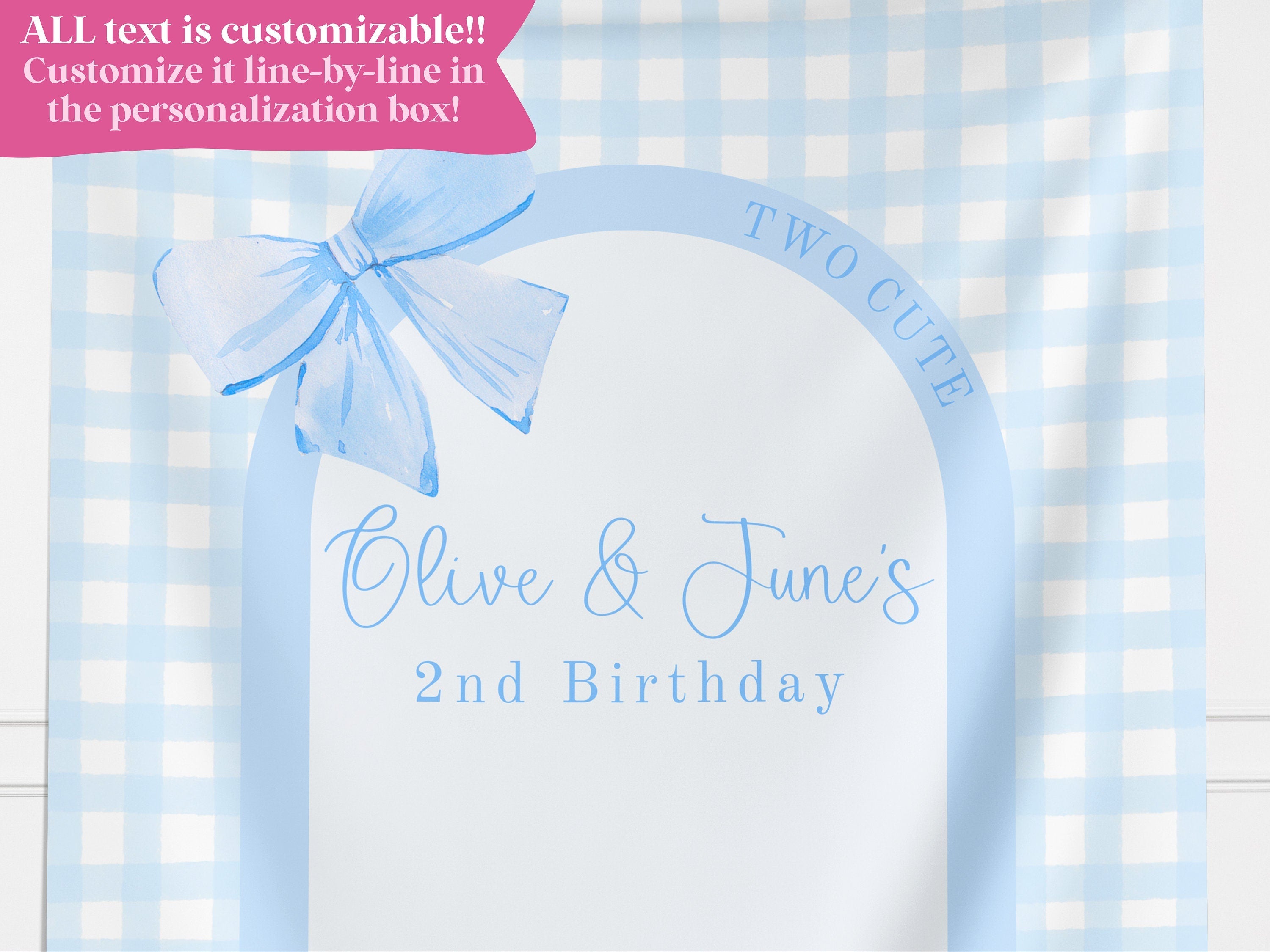 Bow Birthday Party Custom Banner Backdrop