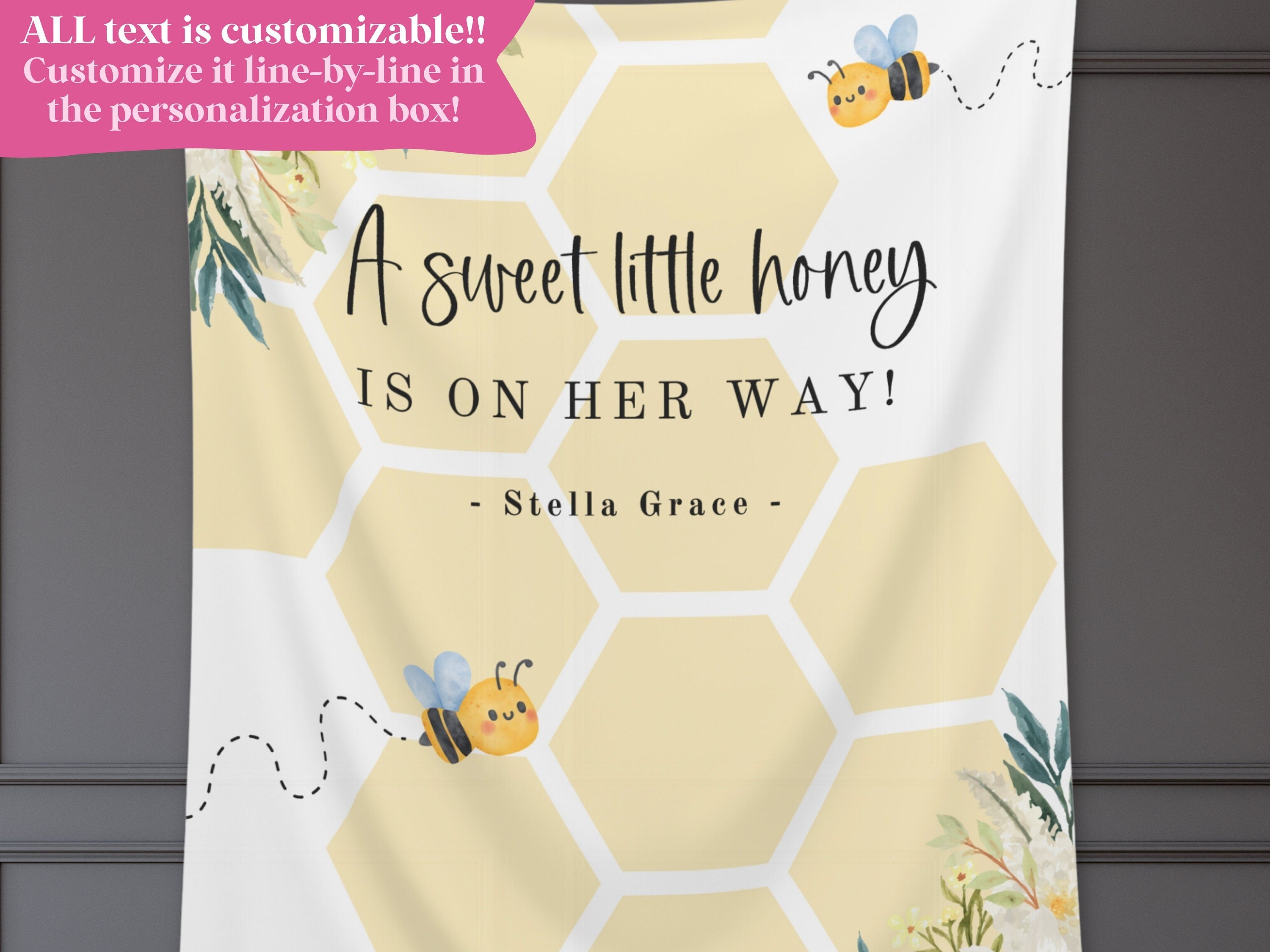 A Little Honey Custom Banner | Bumble Bee Décor | Little Honey Bee Personalized Baby Shower, Gender Reveal, or 1st Birthday Party Backdrop