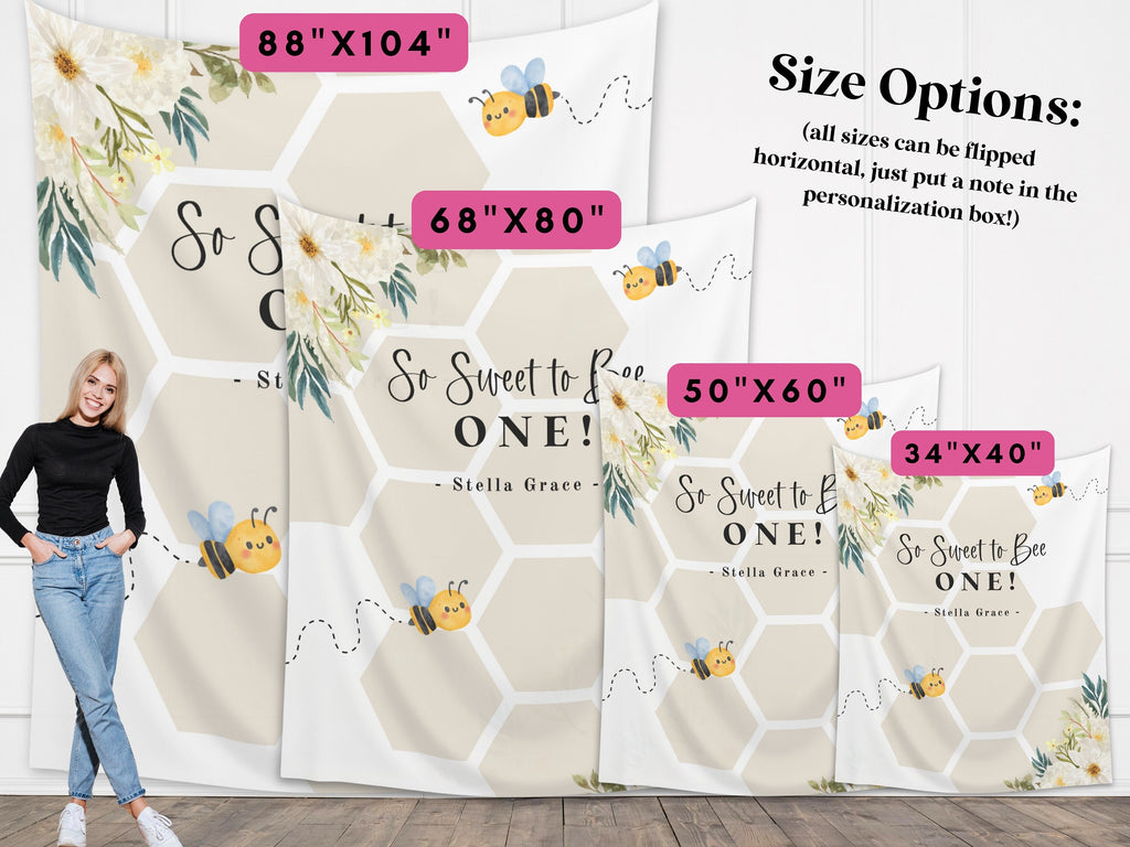 Sweet to Bee One Custom Banner | Bee-Day Party | Bumble Bee Décor | Little Honey Bee Personalized 1st, 2nd or 3rd Birthday Party Backdrop