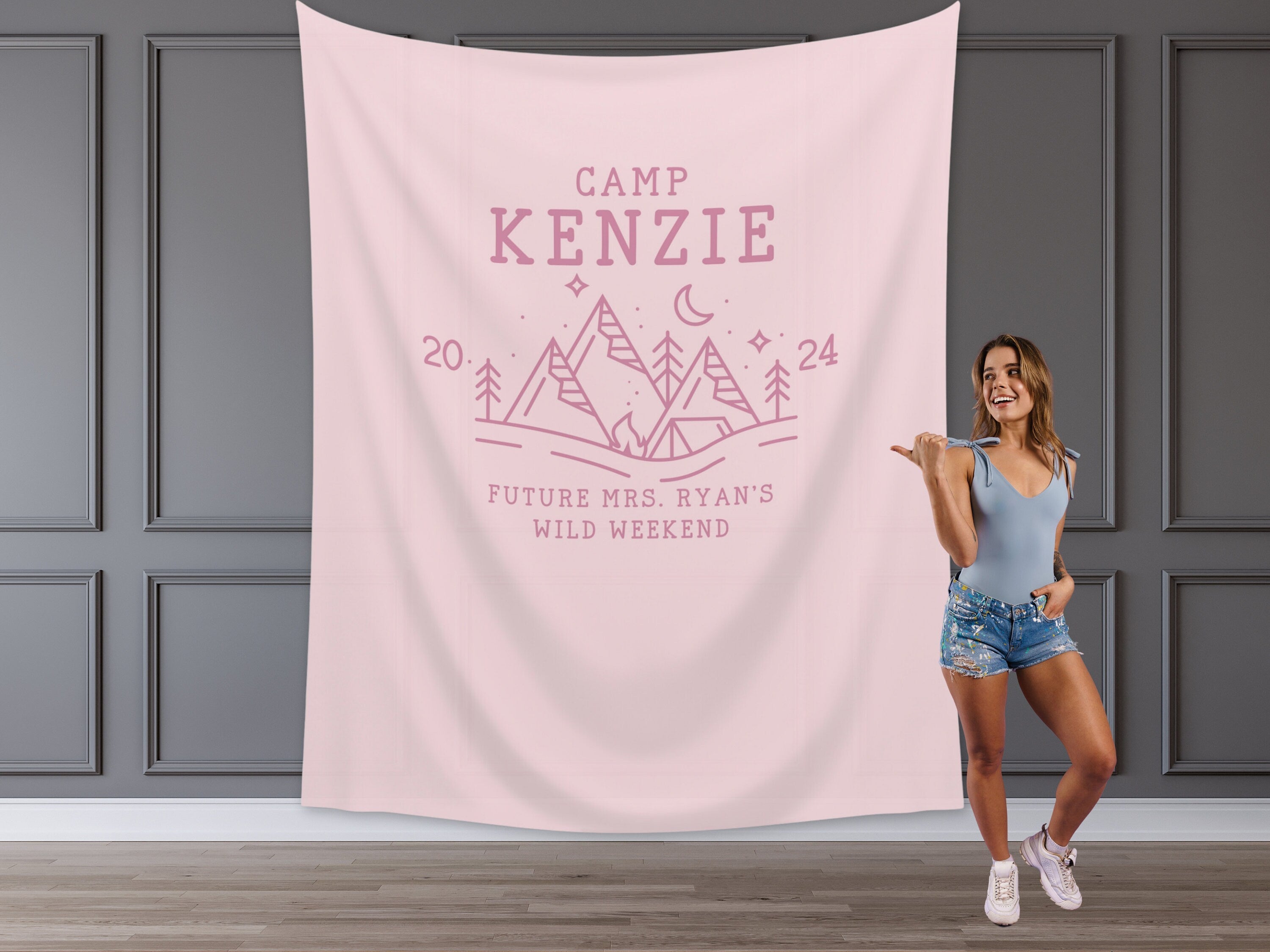 Camp Bachelorette Party Personalized Banner | Bride Last Name Lake Party Décor | Wild in the Woods Sign | Camping Bachelorette | Bridal Gift