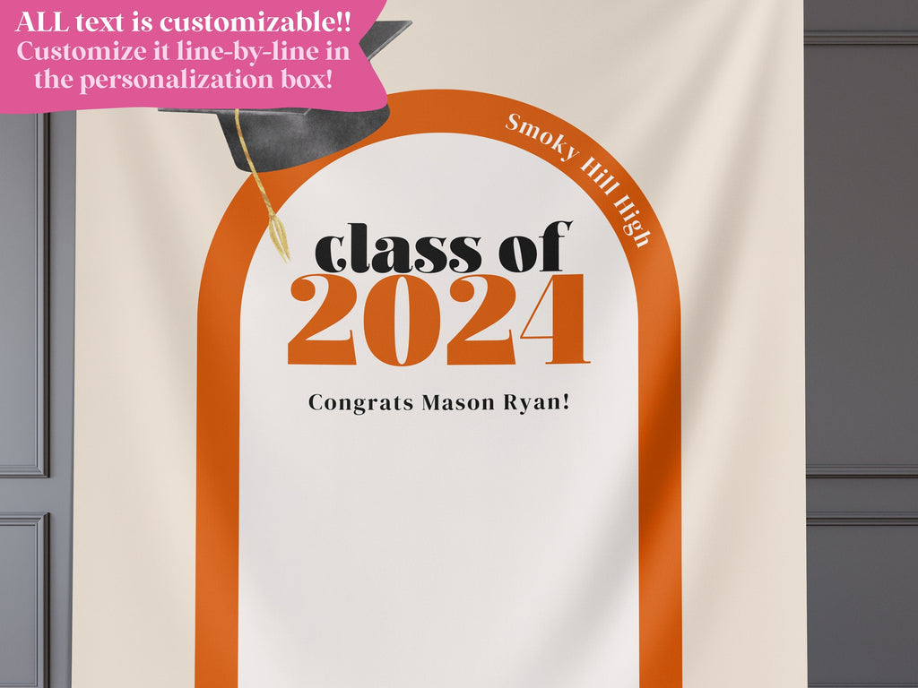 Cap & Arch Class of 2025 Custom Graduation Party Banner Backdrop