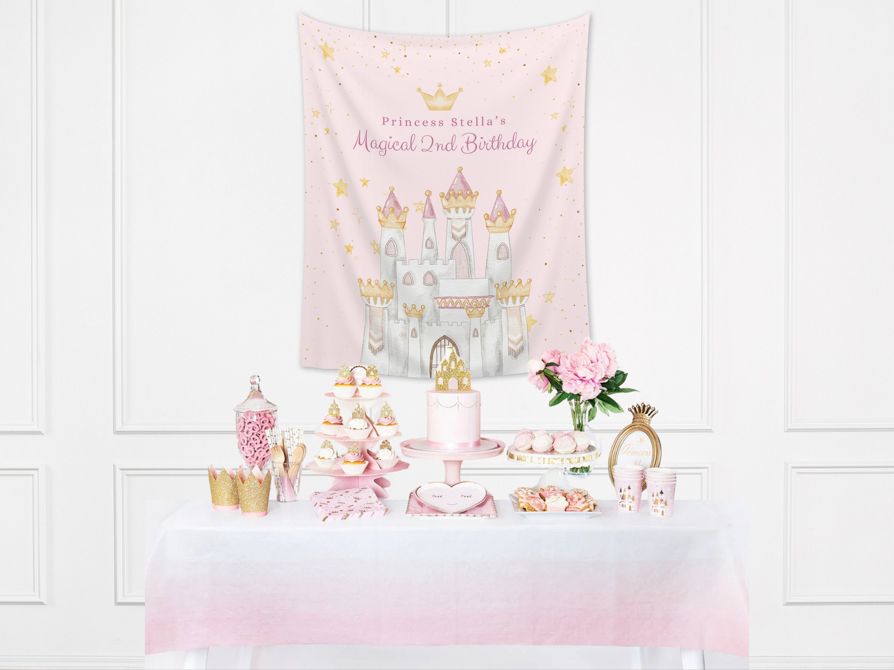 Princess Party Custom Banner, Magical Birthday Backdrop, Pink Girl Birthday Party Décor, Unicorn, Baby Shower, Girl 1st Birthday Girl Gift