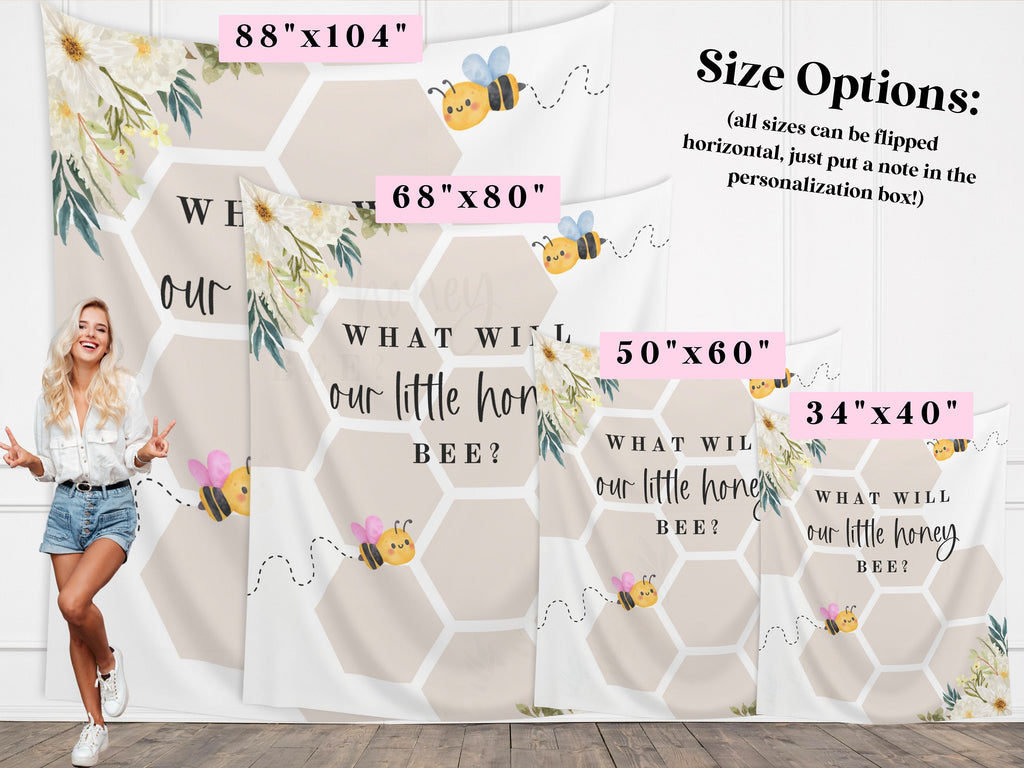 What Will Baby Bee Custom Banner | Neutral Bumble Bee Décor | A Little Honey Bee Personalized Baby Shower, Gender Reveal Backdrop |