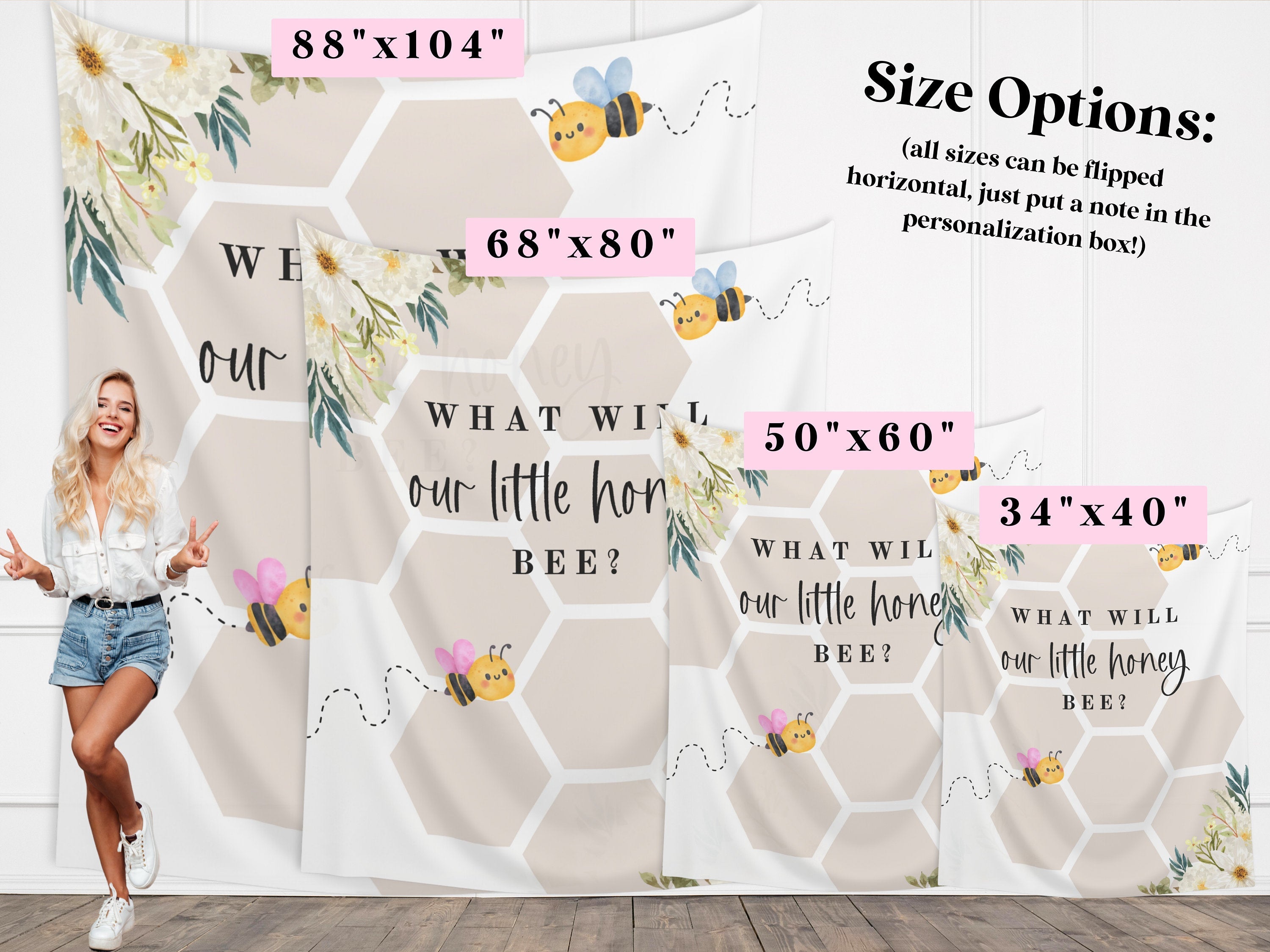 What Will Baby Bee Custom Banner | Neutral Bumble Bee Décor | A Little Honey Bee Personalized Baby Shower, Gender Reveal Backdrop |
