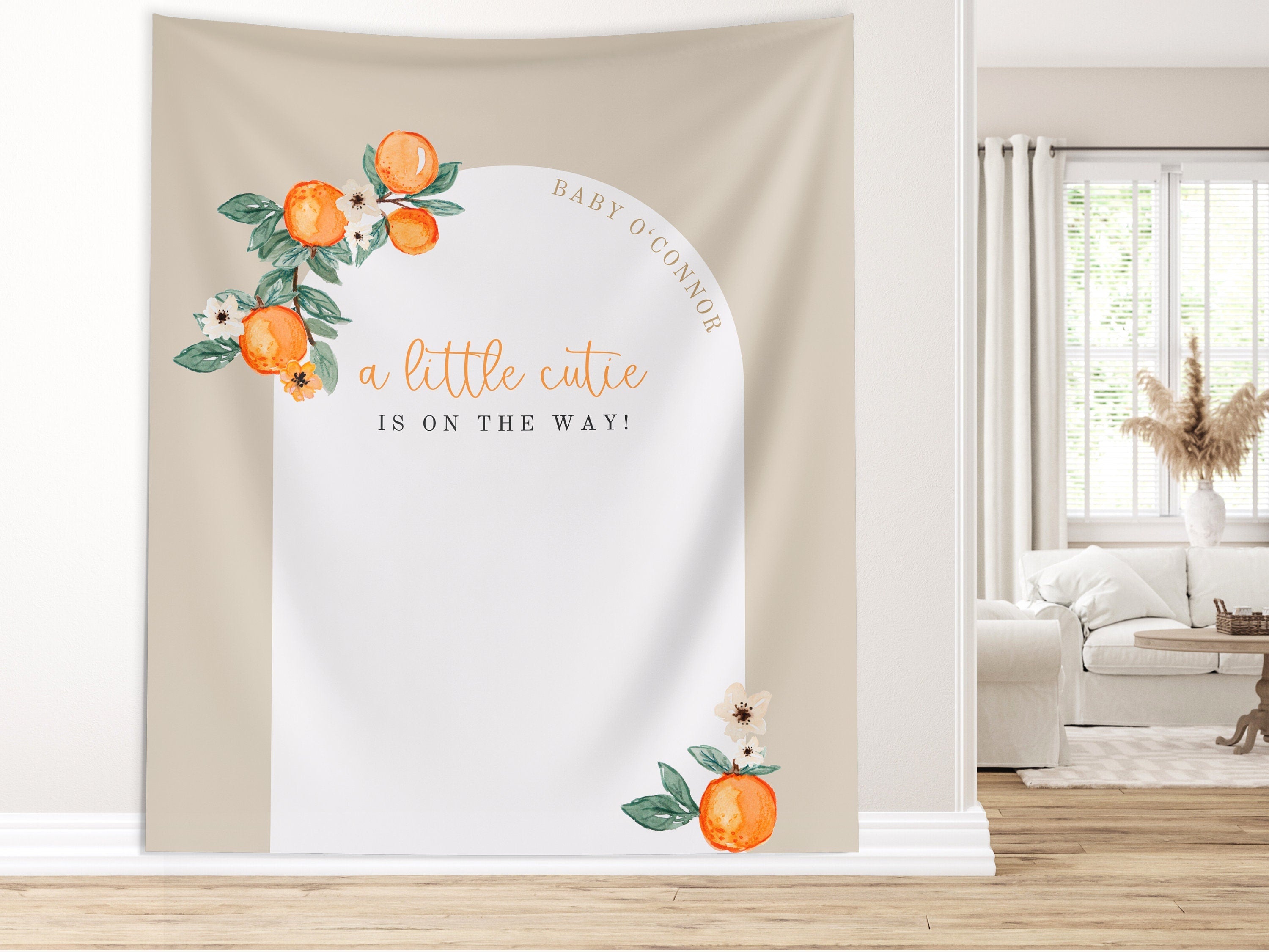 A Little Cutie Baby Shower Custom  Banner | Neutral Orange Citrus Baby Shower Gender Reveal Backdrop | Baby Shower Décor | Girl Baby Shower