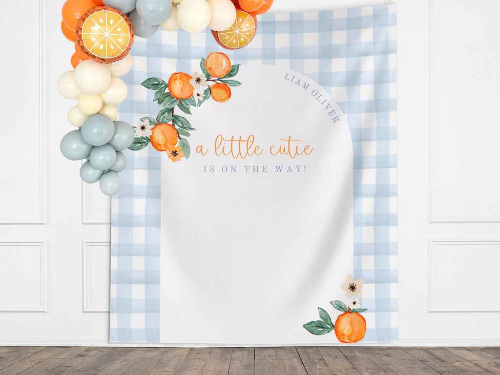A Little Cutie Baby Shower Custom  Banner | Neutral Orange Citrus Baby Shower Gender Reveal Backdrop | Baby Shower Décor | Girl Baby Shower