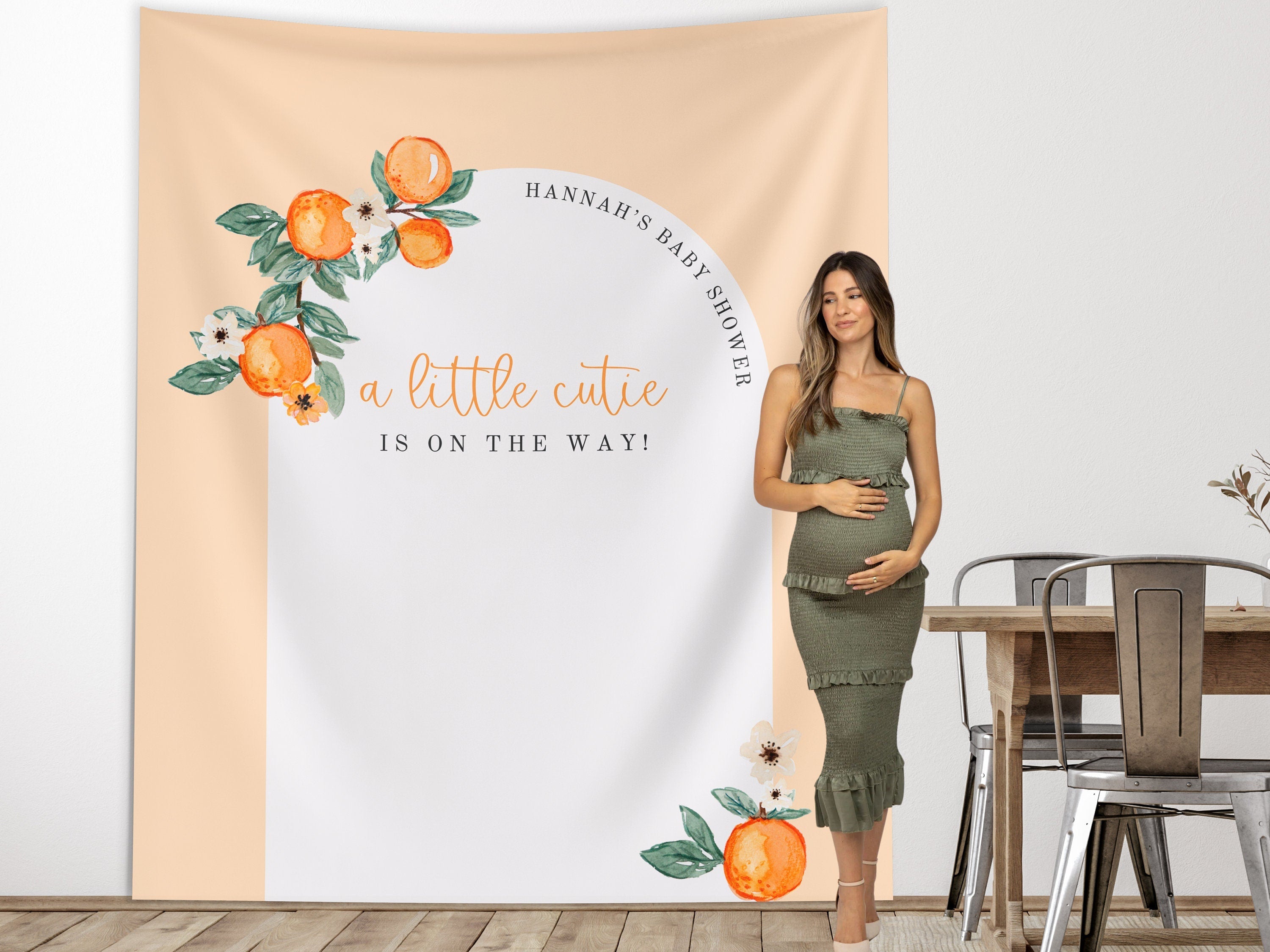 A Little Cutie Baby Shower Custom  Banner | Neutral Orange Citrus Baby Shower Gender Reveal Backdrop | Baby Shower Décor | Girl Baby Shower