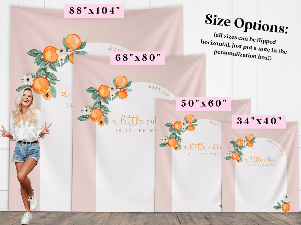 A Little Cutie Baby Shower Custom  Banner | Neutral Orange Citrus Baby Shower Gender Reveal Backdrop | Baby Shower Décor | Girl Baby Shower