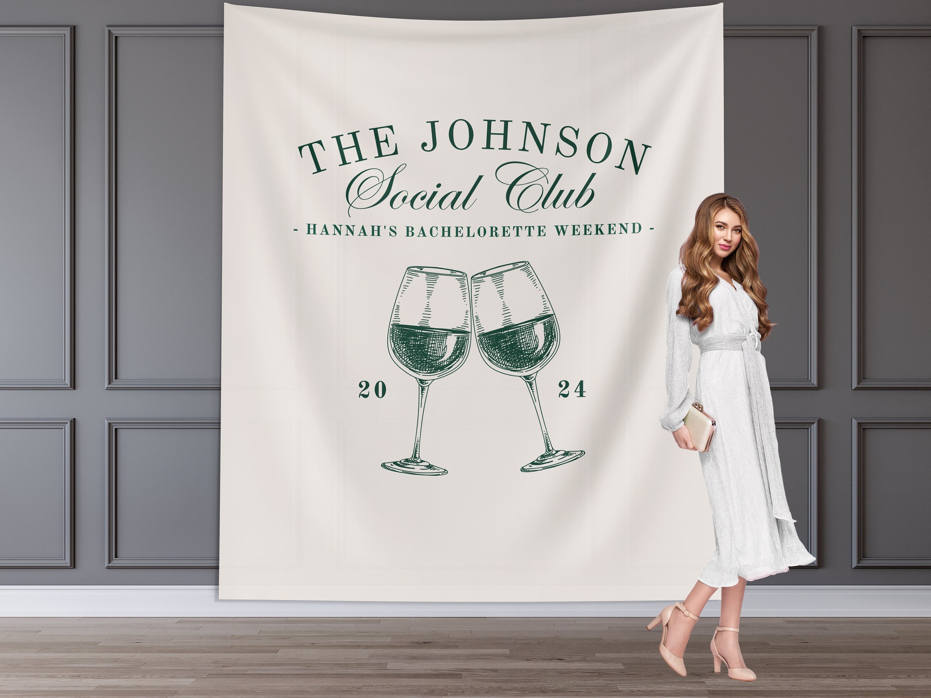 Wine Social Club Bachelorette Party Banner Backdrop