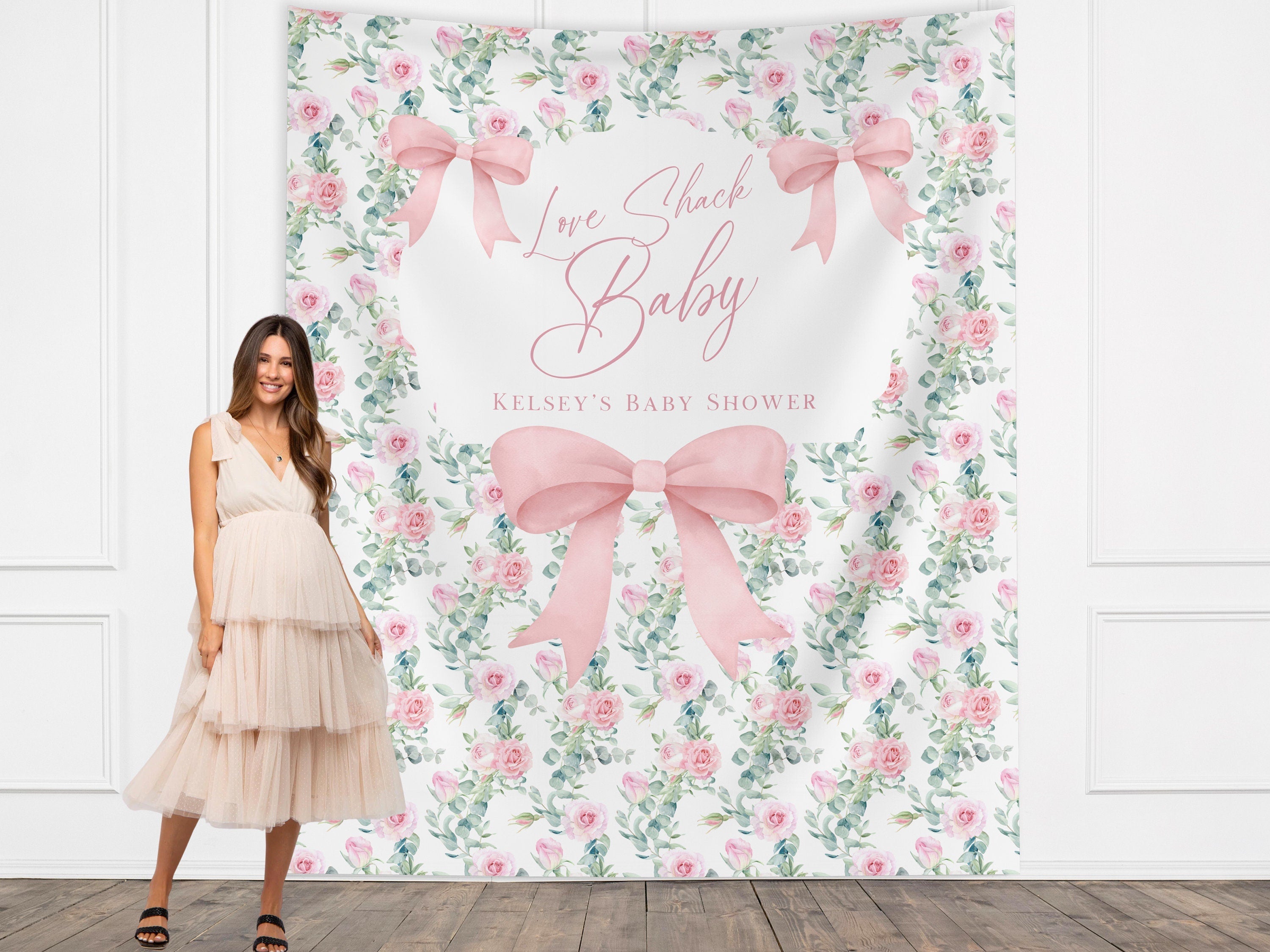 Chic Floral and Bows Custom Baby Shower Banner Backdrop