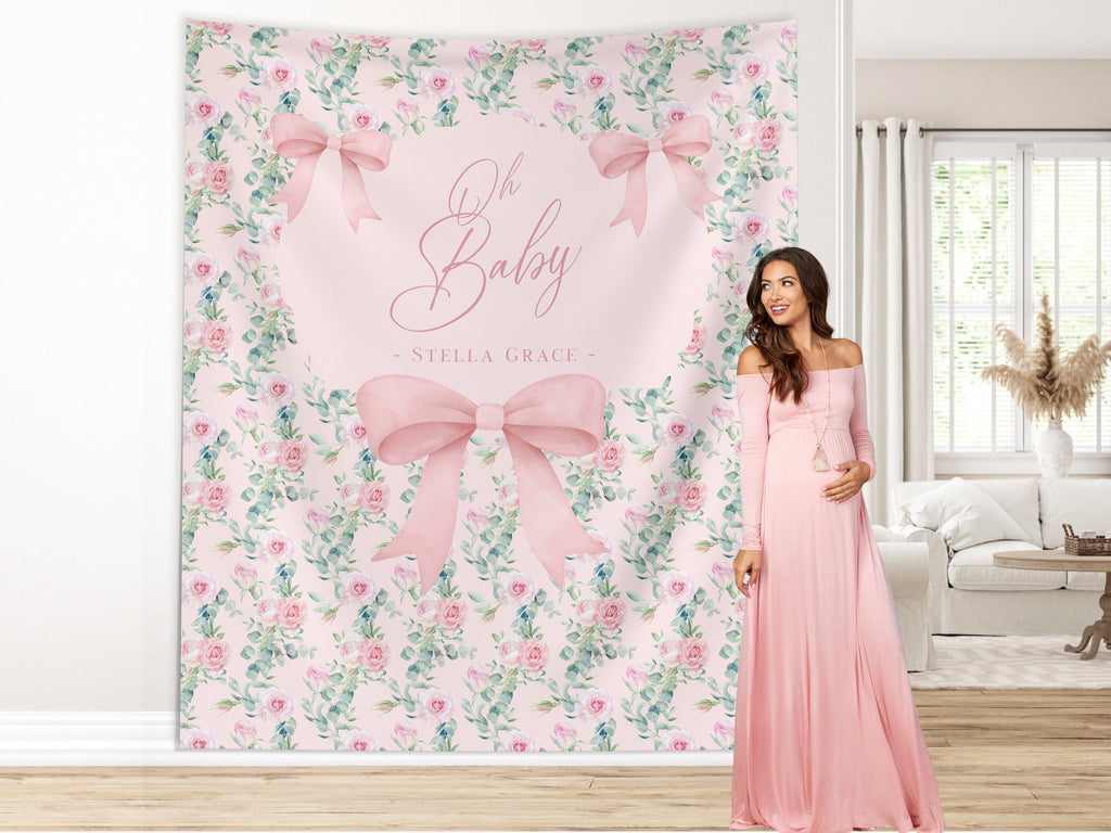 Chic Floral and Bows Custom Baby Shower Banner Backdrop