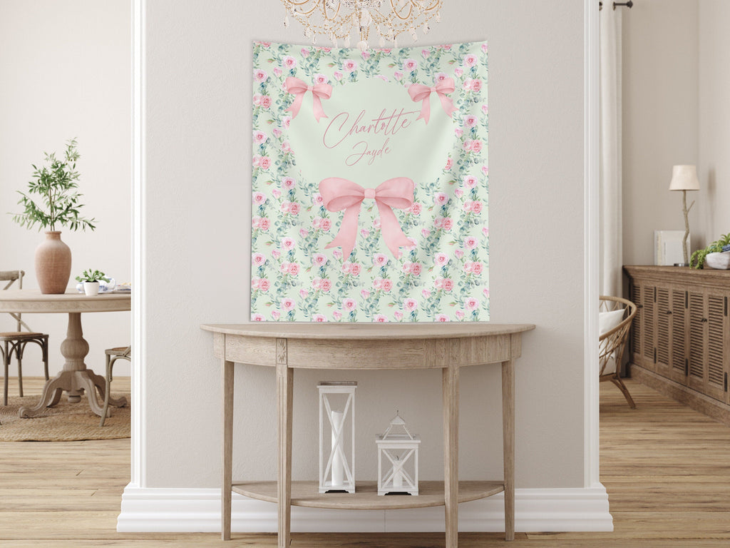 Chic Floral and Bows Custom Baby Shower Banner Backdrop