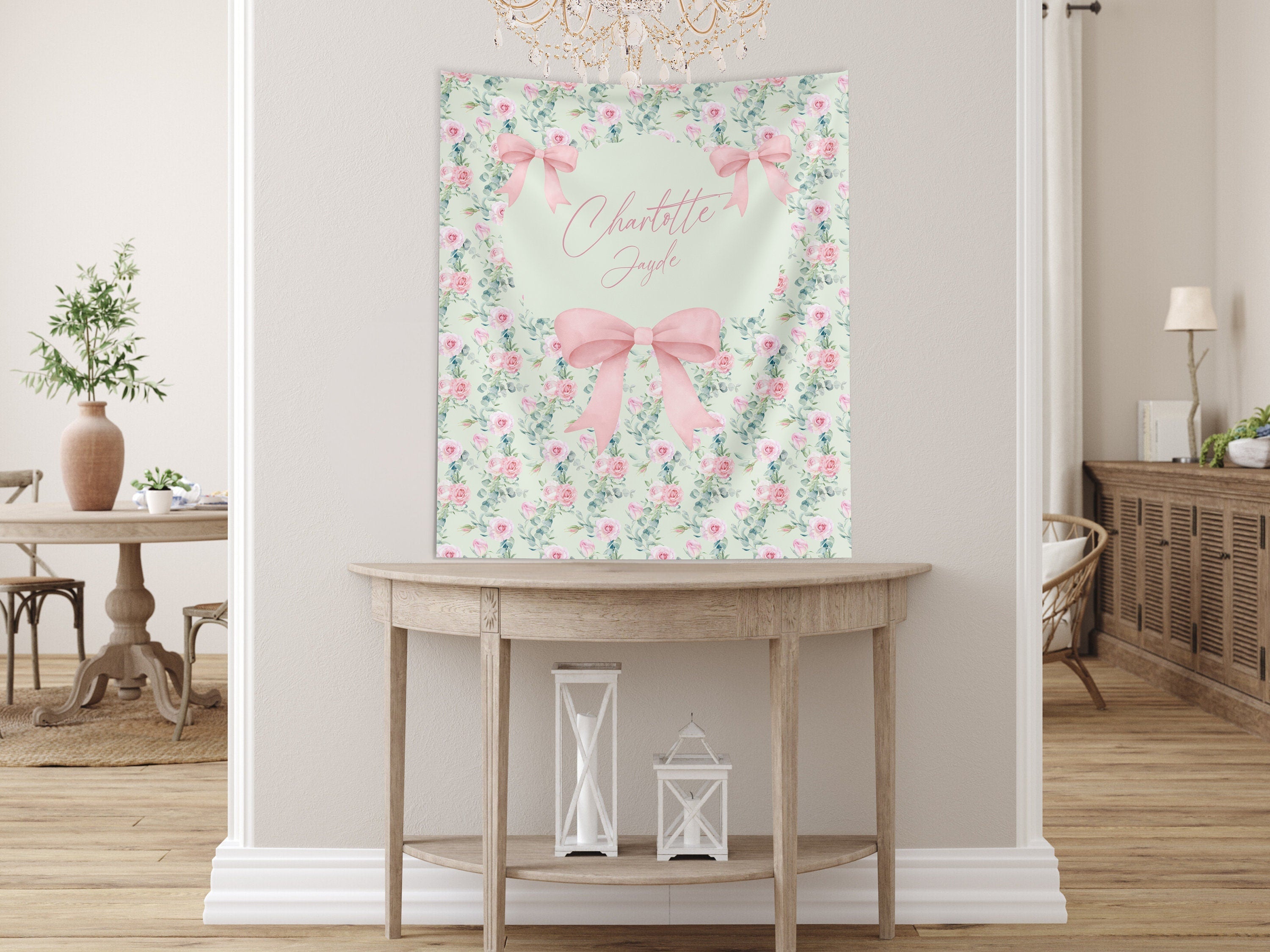 Chic Floral and Bows Custom Baby Shower Banner Backdrop