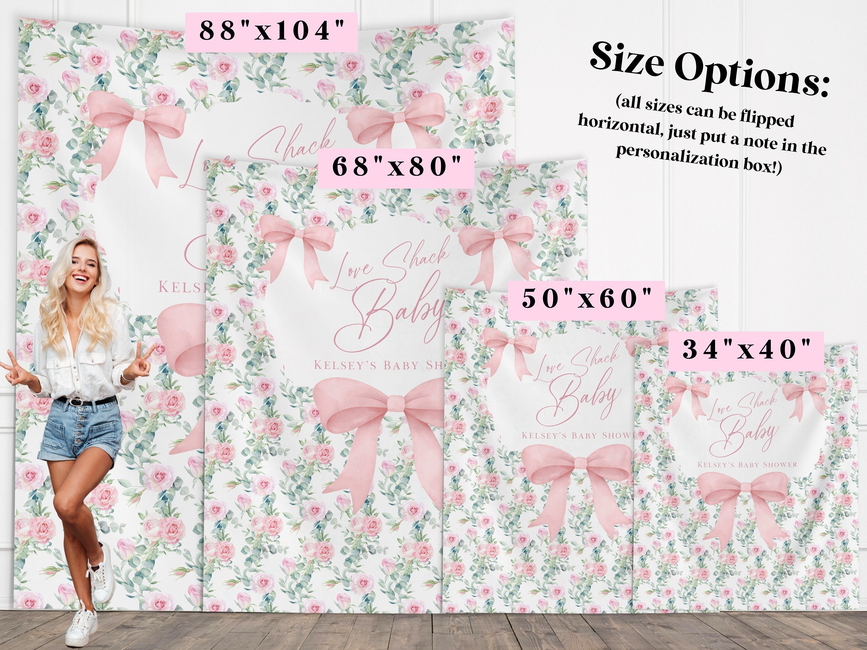 Chic Floral and Bows Custom Baby Shower Banner Backdrop