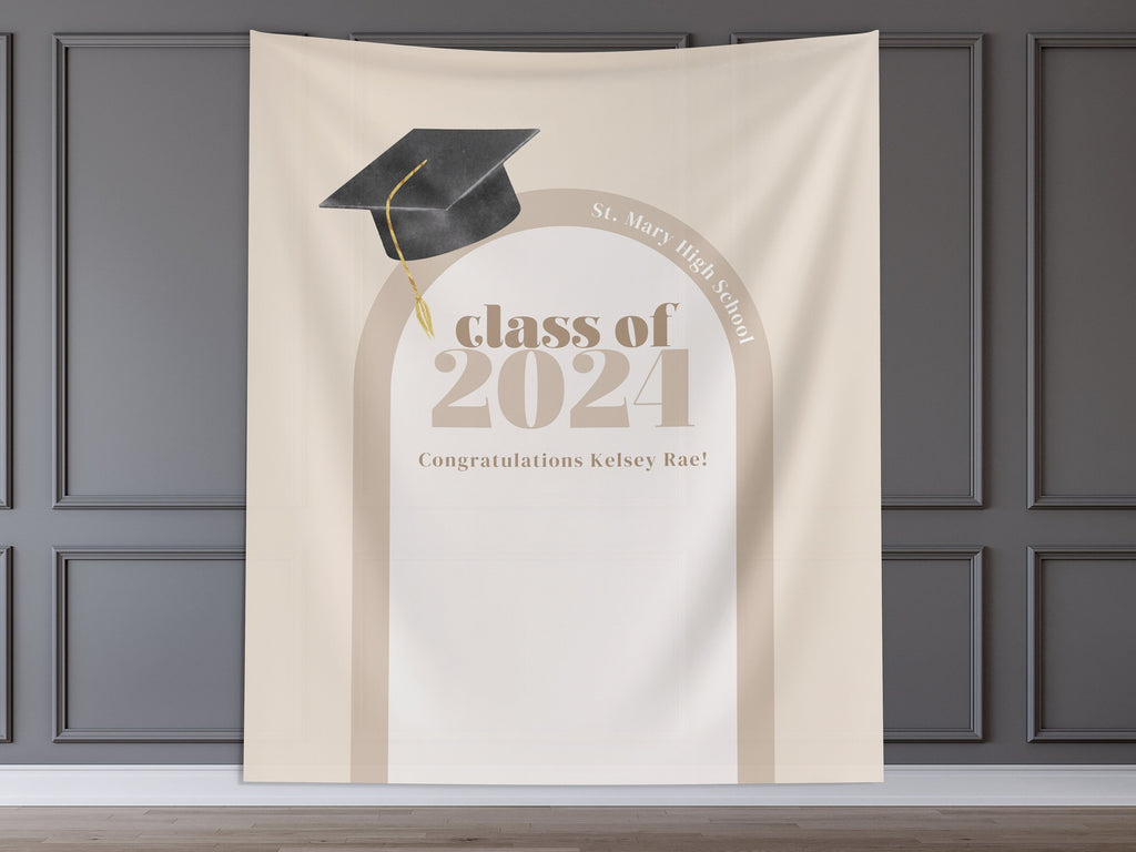 Cap & Arch Class of 2025 Custom Graduation Party Banner Backdrop