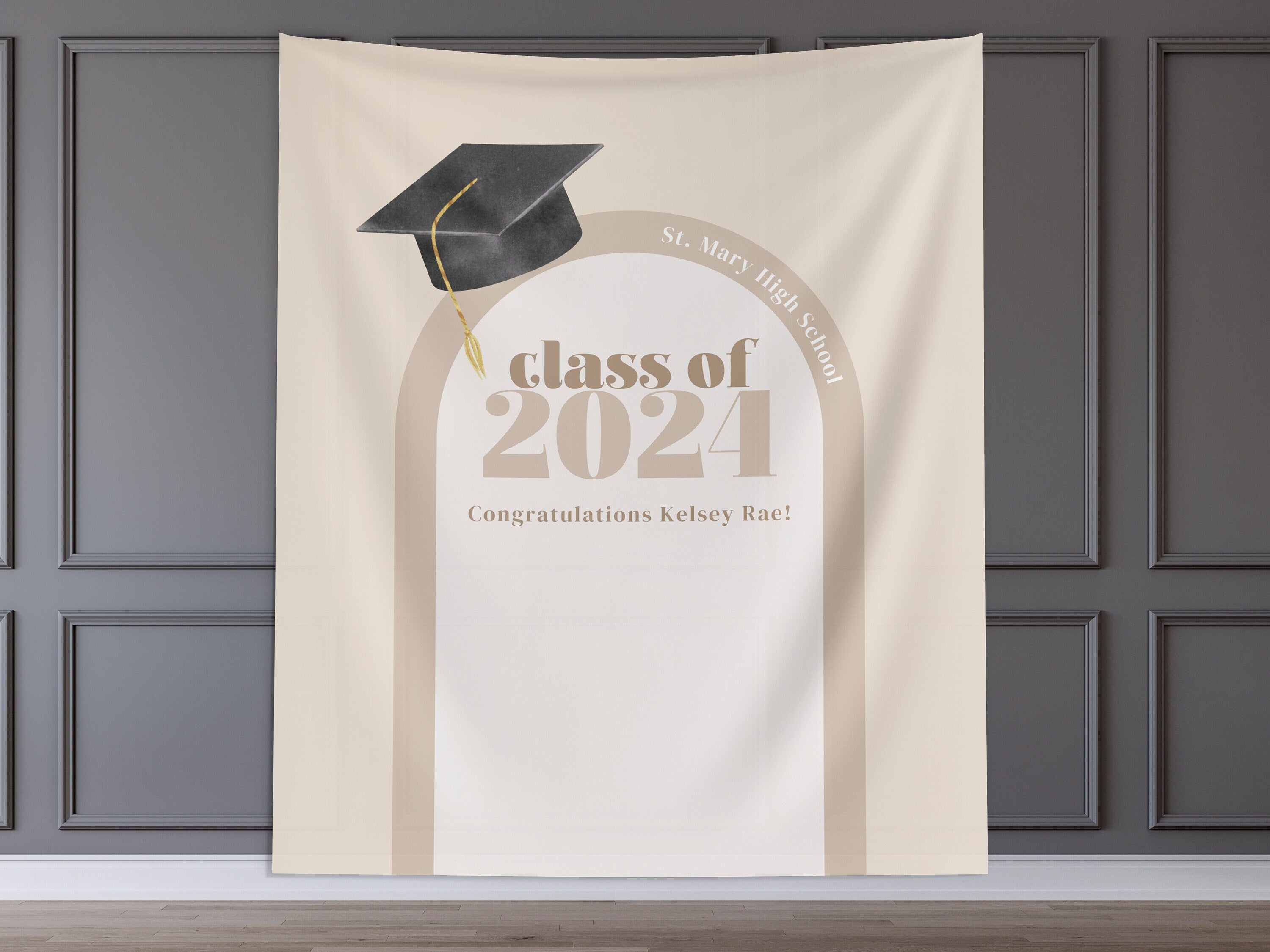 Cap & Arch Class of 2025 Custom Graduation Party Banner Backdrop