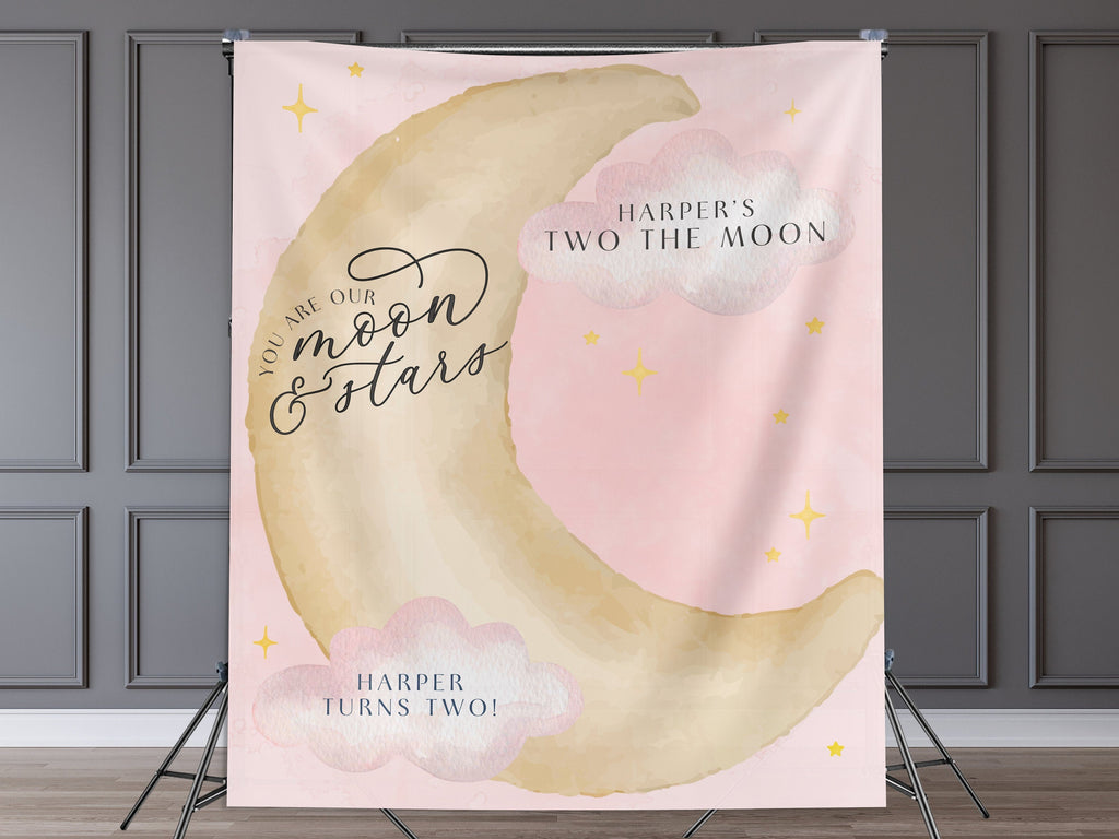 Moon and Stars Birthday Banner, Over the Moon Backdrop, Twinkle Little Star Gender Reveal Backdrop, Baby Shower, Two the Moon, First Trip