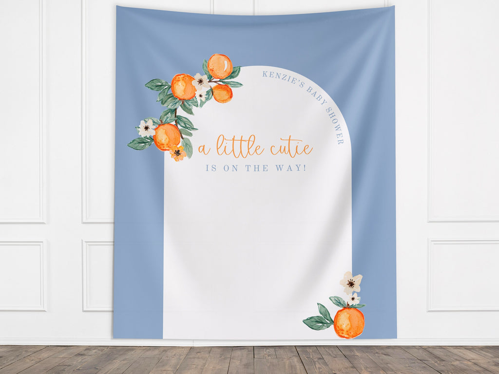 A Little Cutie Baby Shower Custom  Banner | Neutral Orange Citrus Baby Shower Gender Reveal Backdrop | Baby Shower Décor | Girl Baby Shower