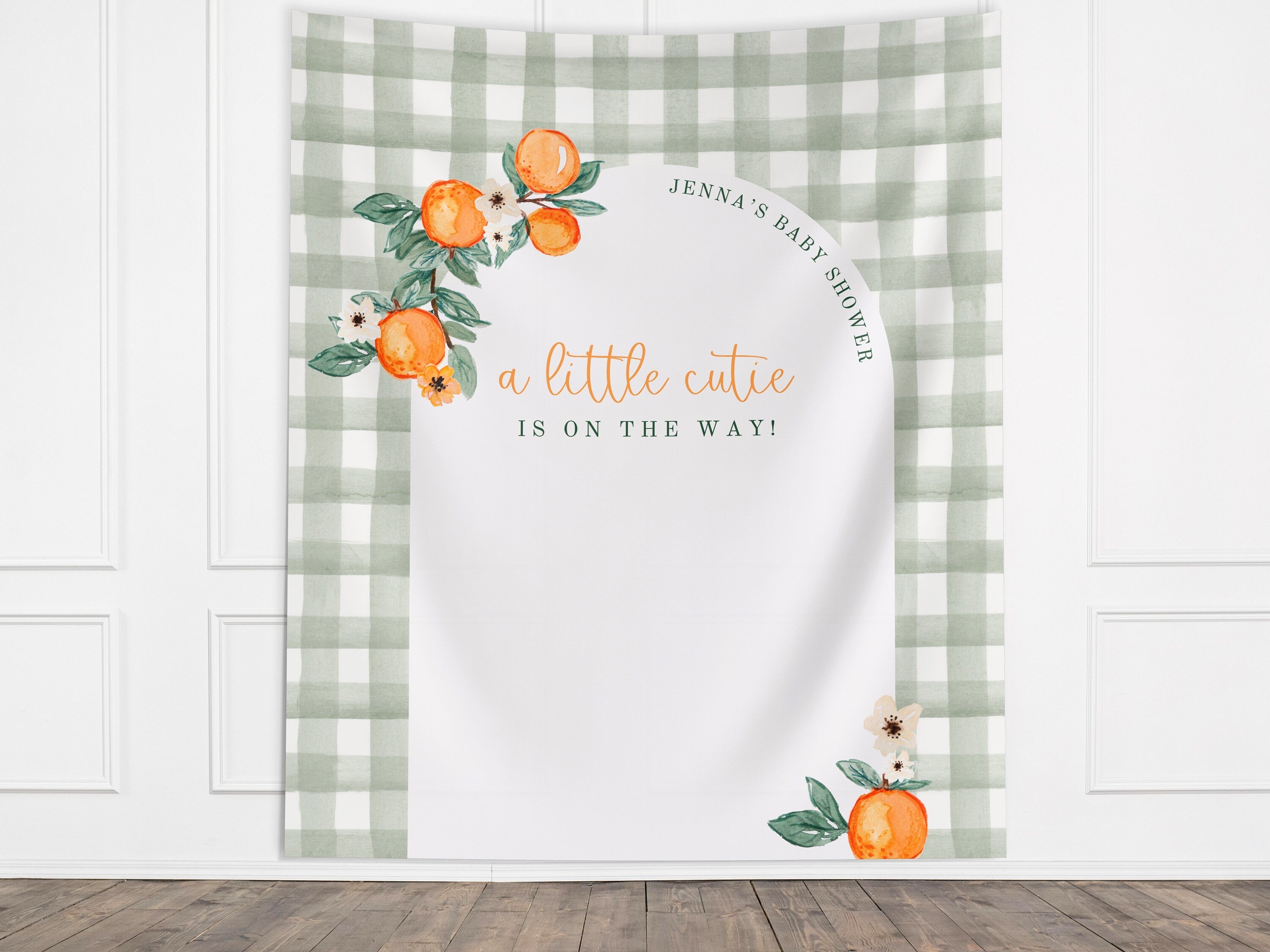 A Little Cutie Baby Shower Custom  Banner | Neutral Orange Citrus Baby Shower Gender Reveal Backdrop | Baby Shower Décor | Girl Baby Shower