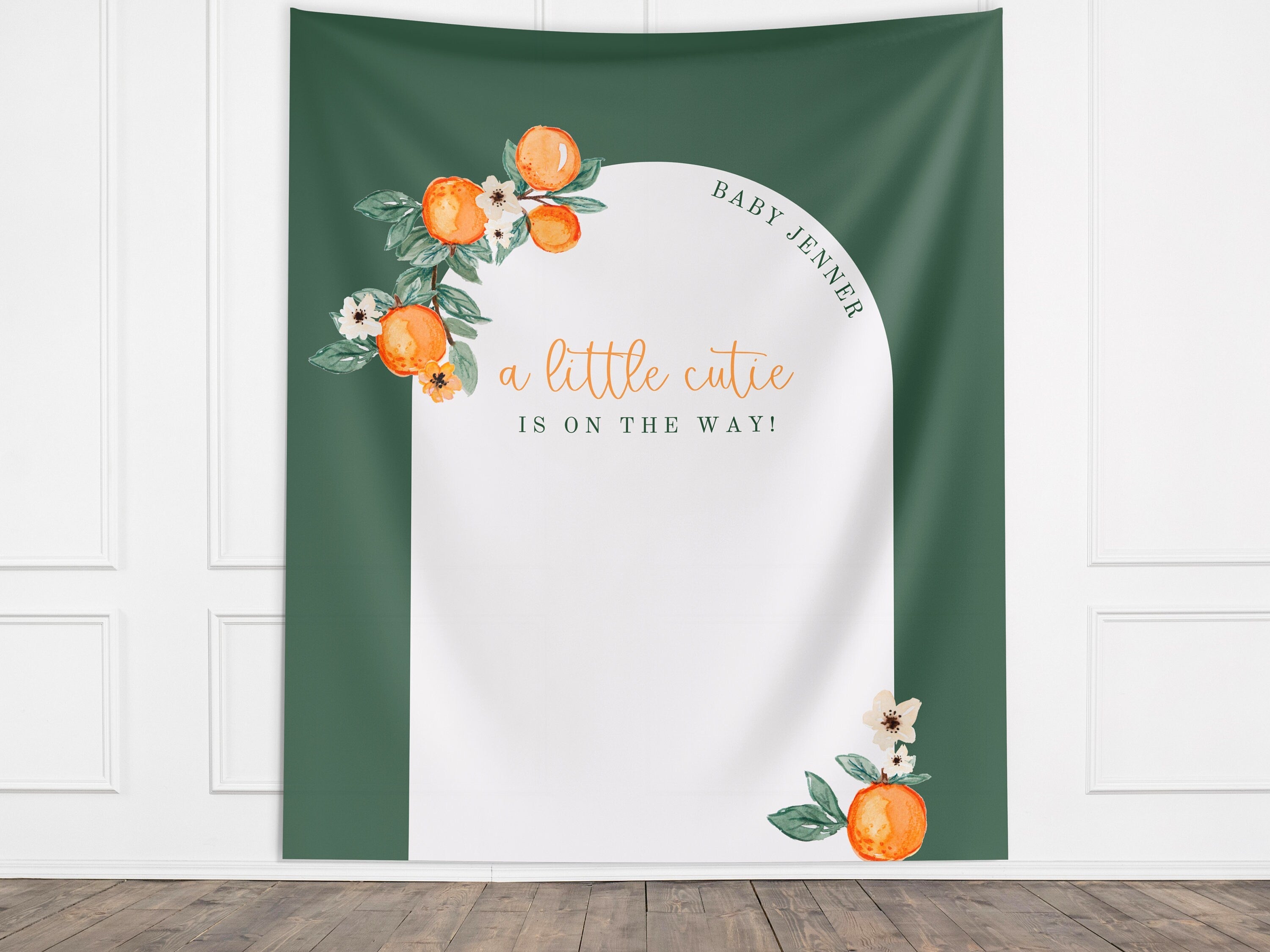A Little Cutie Baby Shower Custom  Banner | Neutral Orange Citrus Baby Shower Gender Reveal Backdrop | Baby Shower Décor | Girl Baby Shower