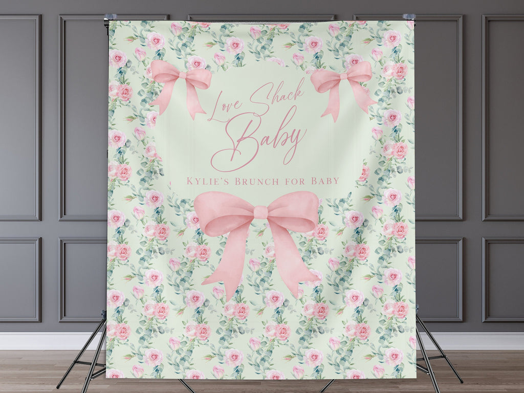 Chic Floral and Bows Custom Baby Shower Banner Backdrop