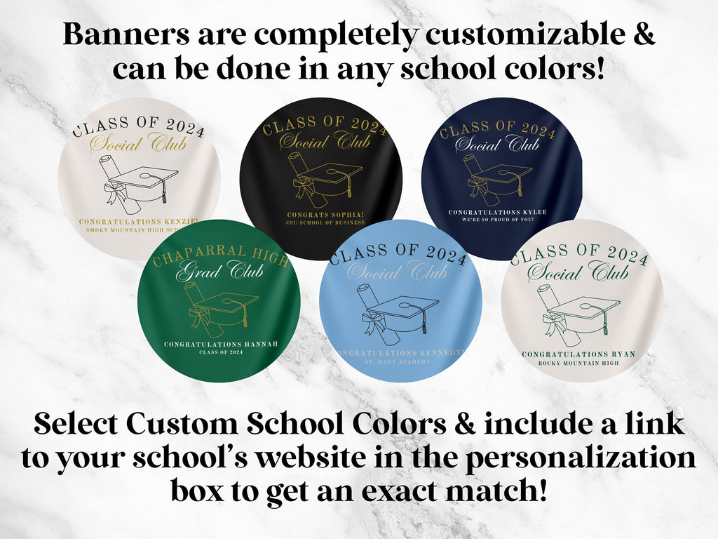 Luxury Class of 2025 Social Club Custom Graduation Party Banner Backdrop