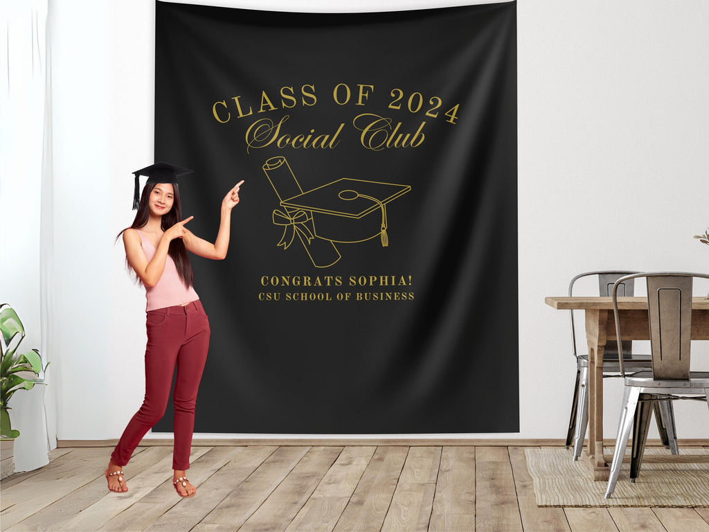Luxury Class of 2025 Social Club Custom Graduation Party Banner Backdrop