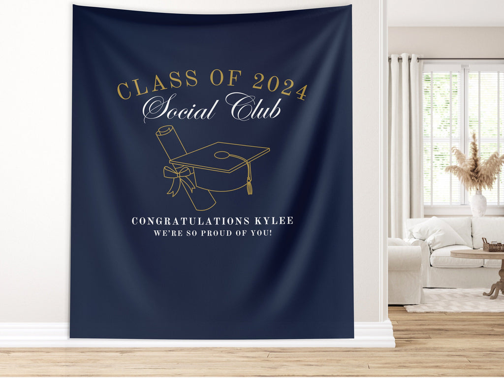 Luxury Class of 2025 Social Club Custom Graduation Party Banner Backdrop