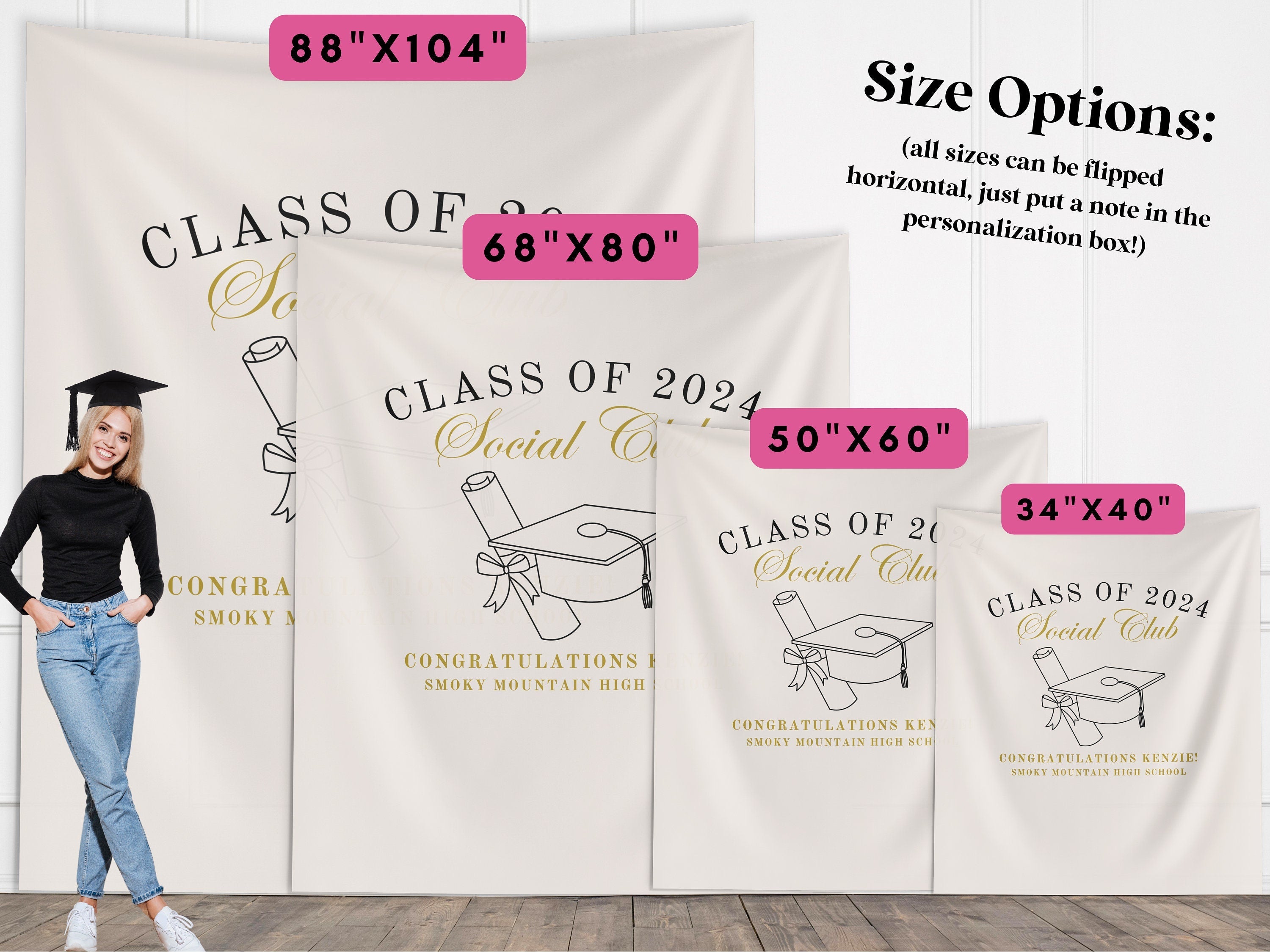 Luxury Class of 2025 Social Club Custom Graduation Party Banner Backdrop