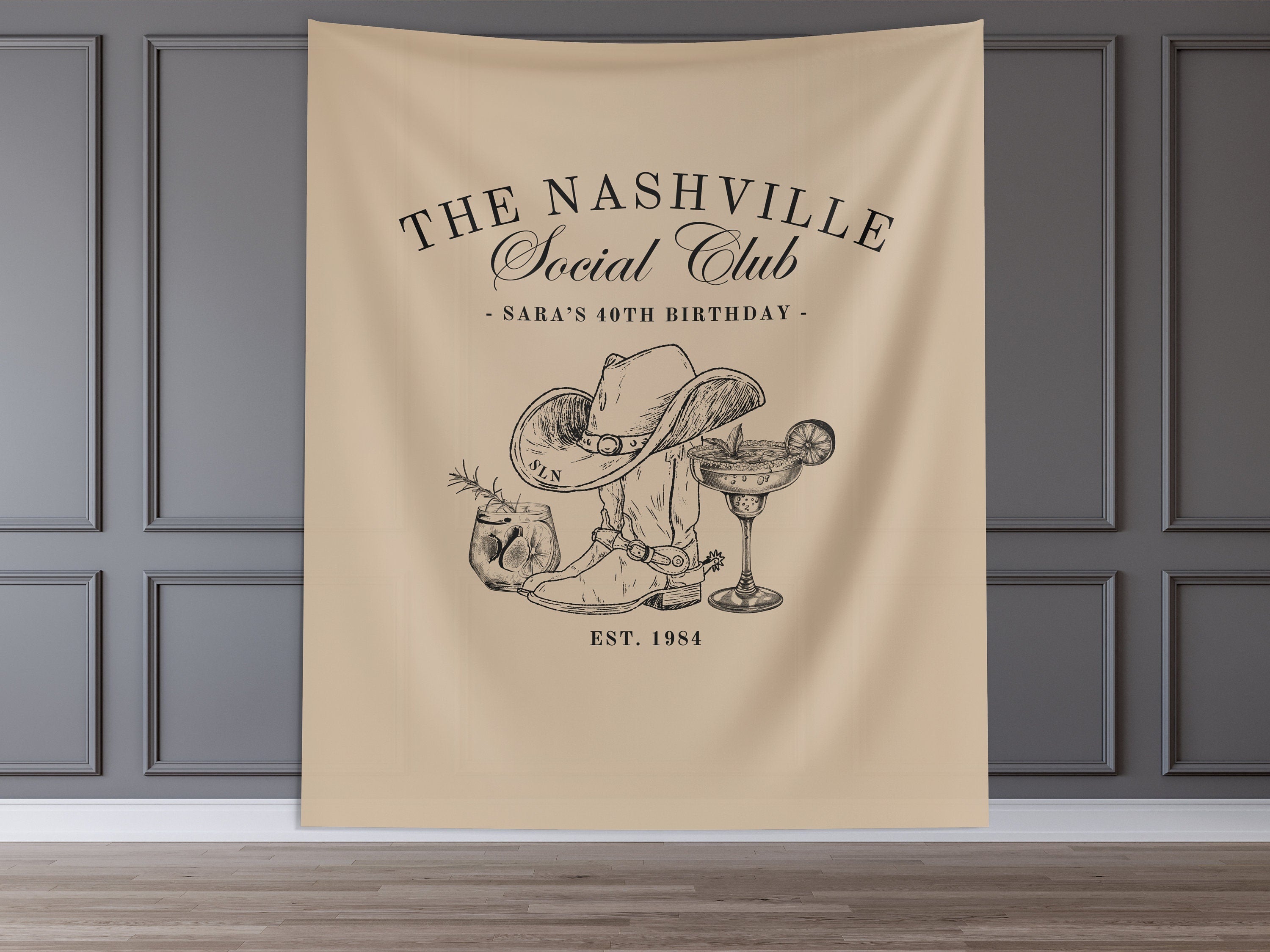 The Nashville Social Club Custom Luxury Bachelorette Banner Backdrop
