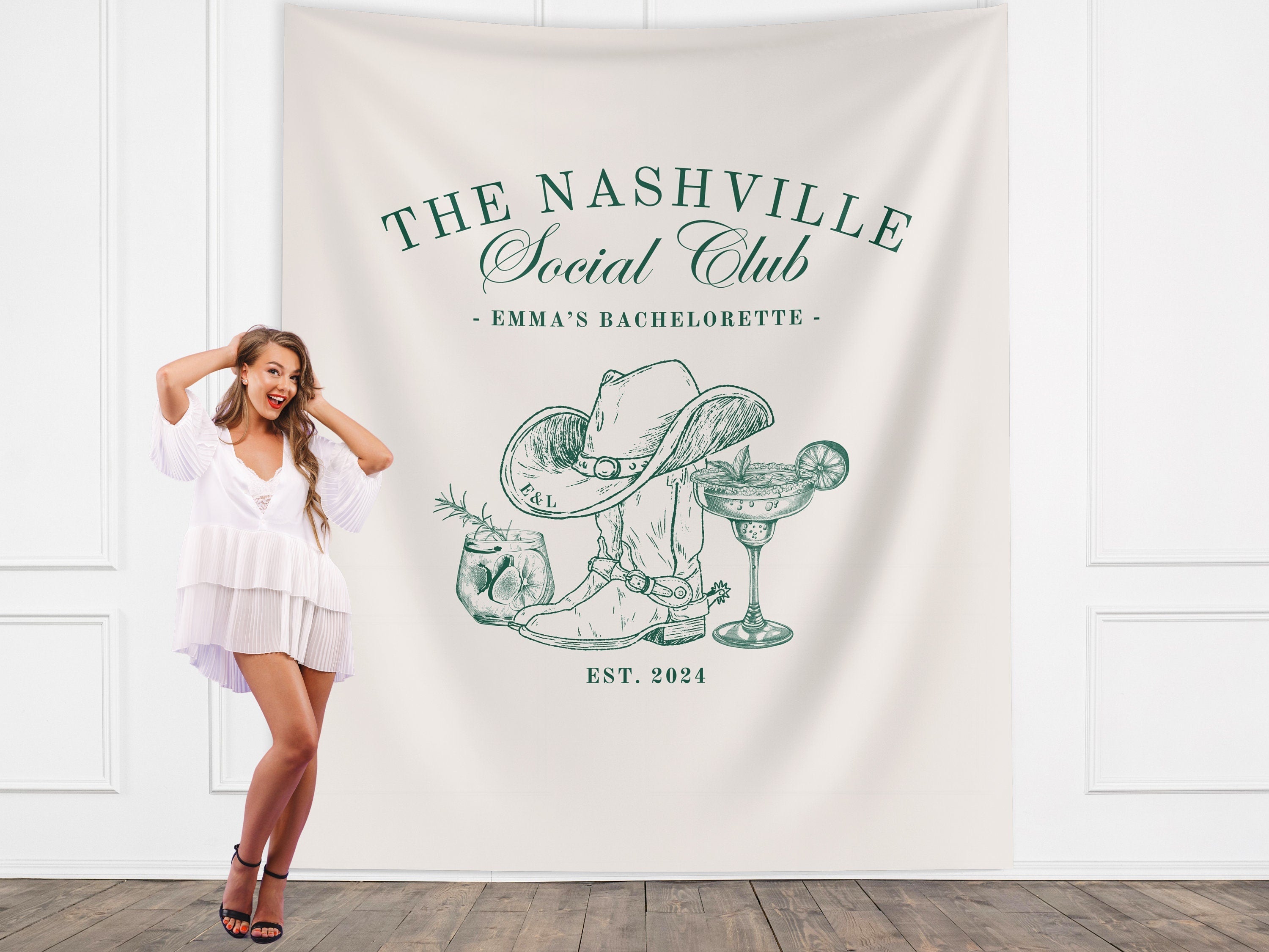 The Nashville Social Club Custom Luxury Bachelorette Banner Backdrop