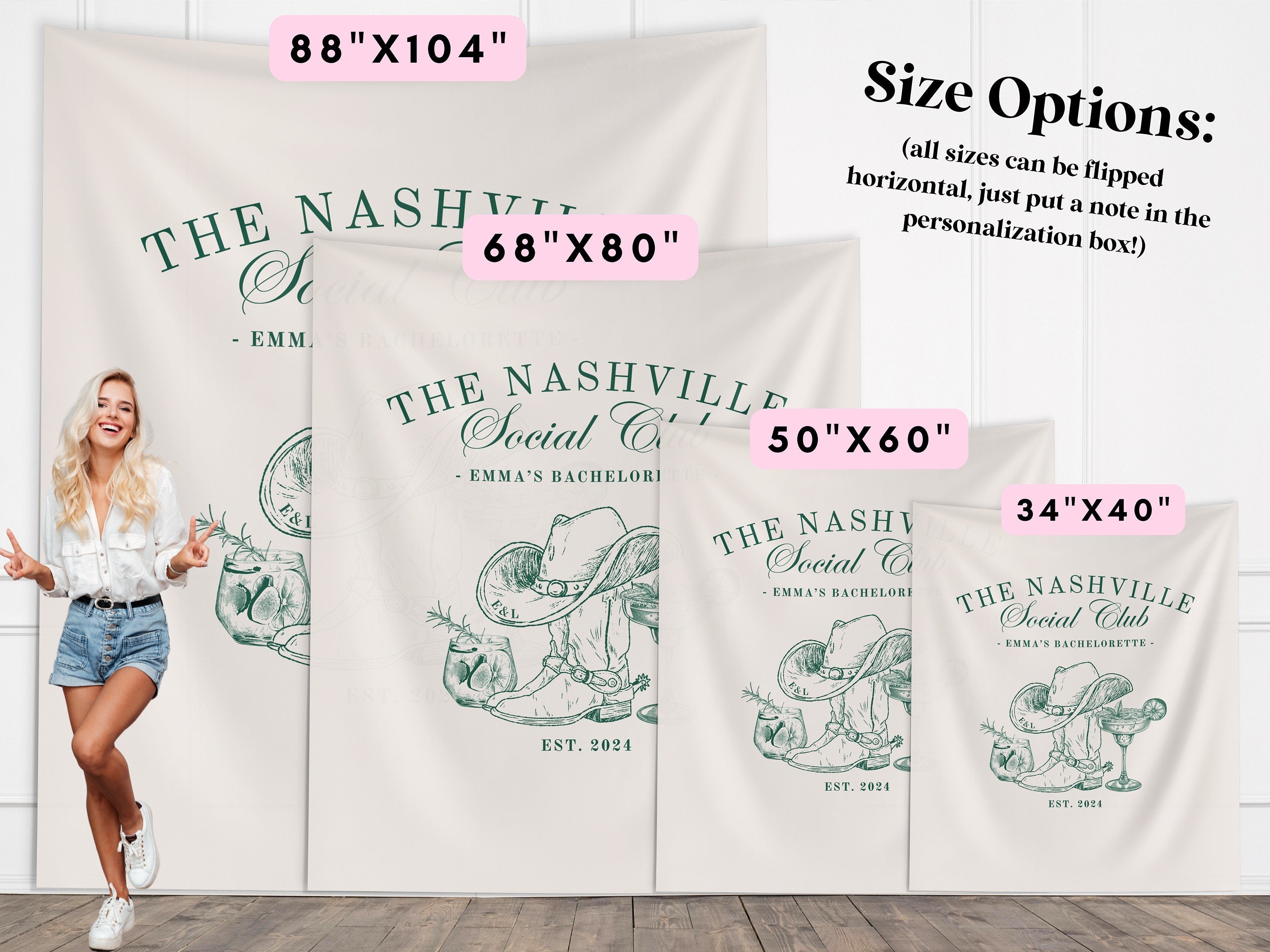 The Nashville Social Club Custom Luxury Bachelorette Banner Backdrop