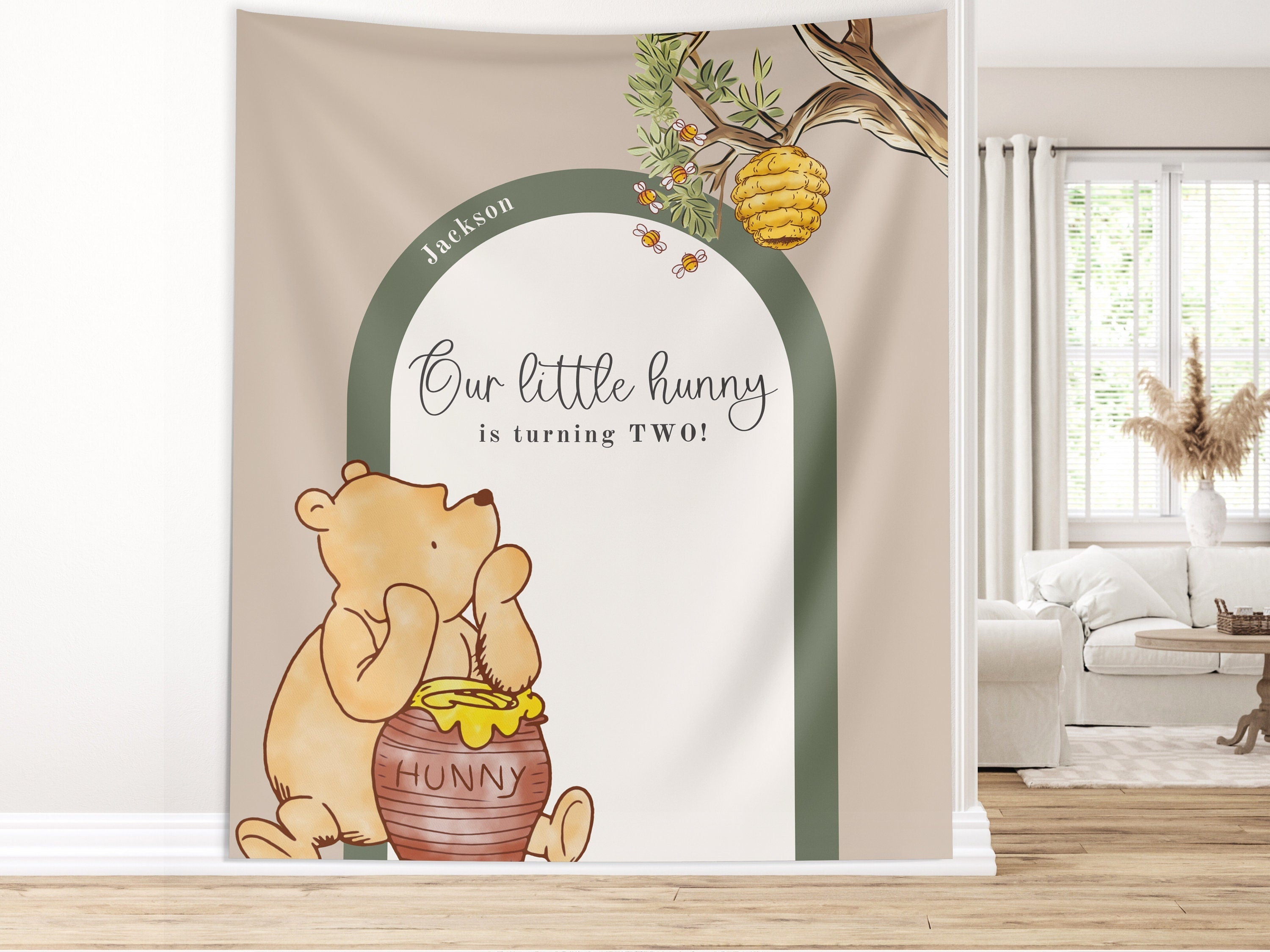 Classic Winnie the Pooh Birthday Customizable Banner Backdrop