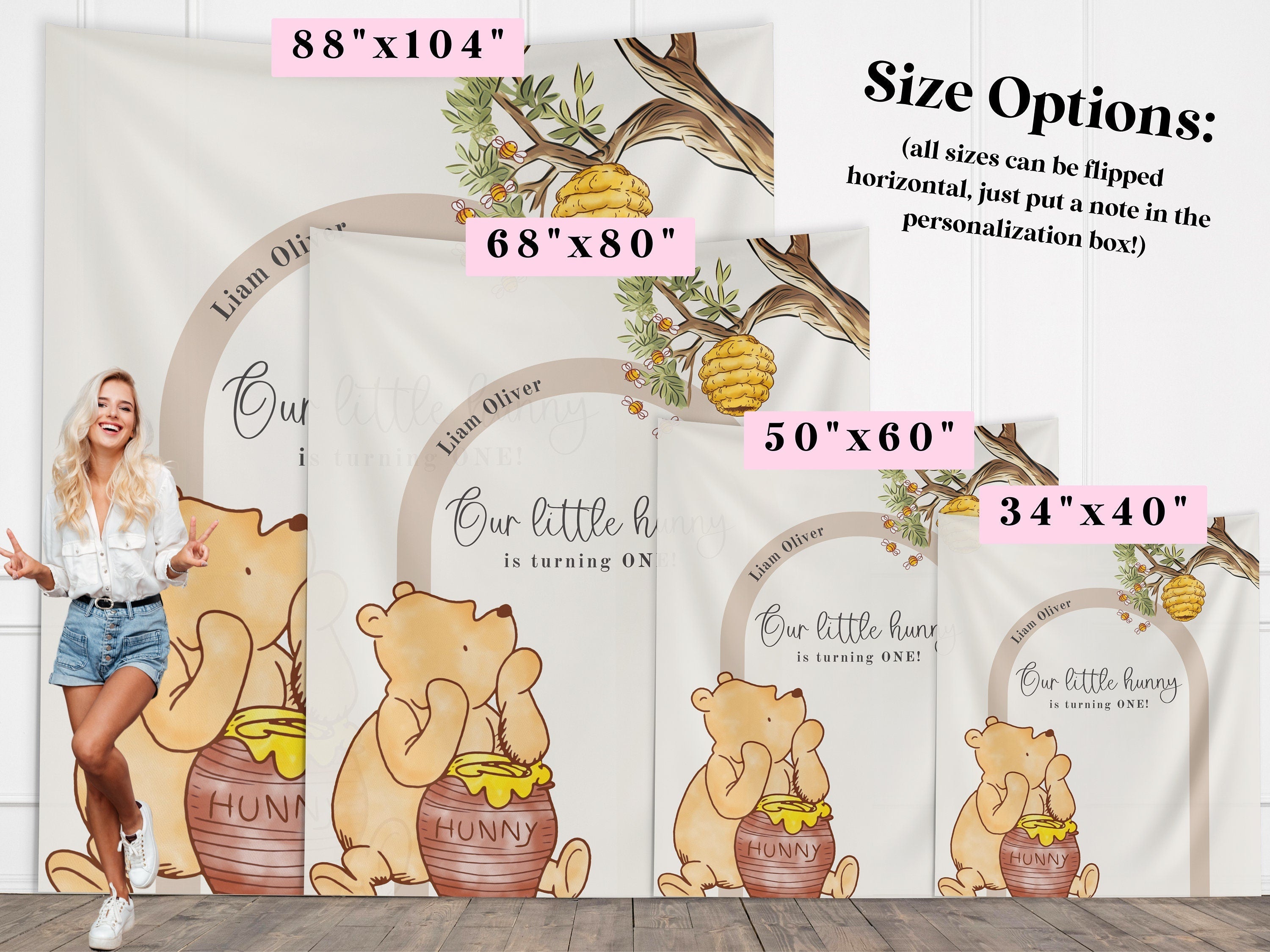 Classic Winnie the Pooh Birthday Customizable Banner Backdrop