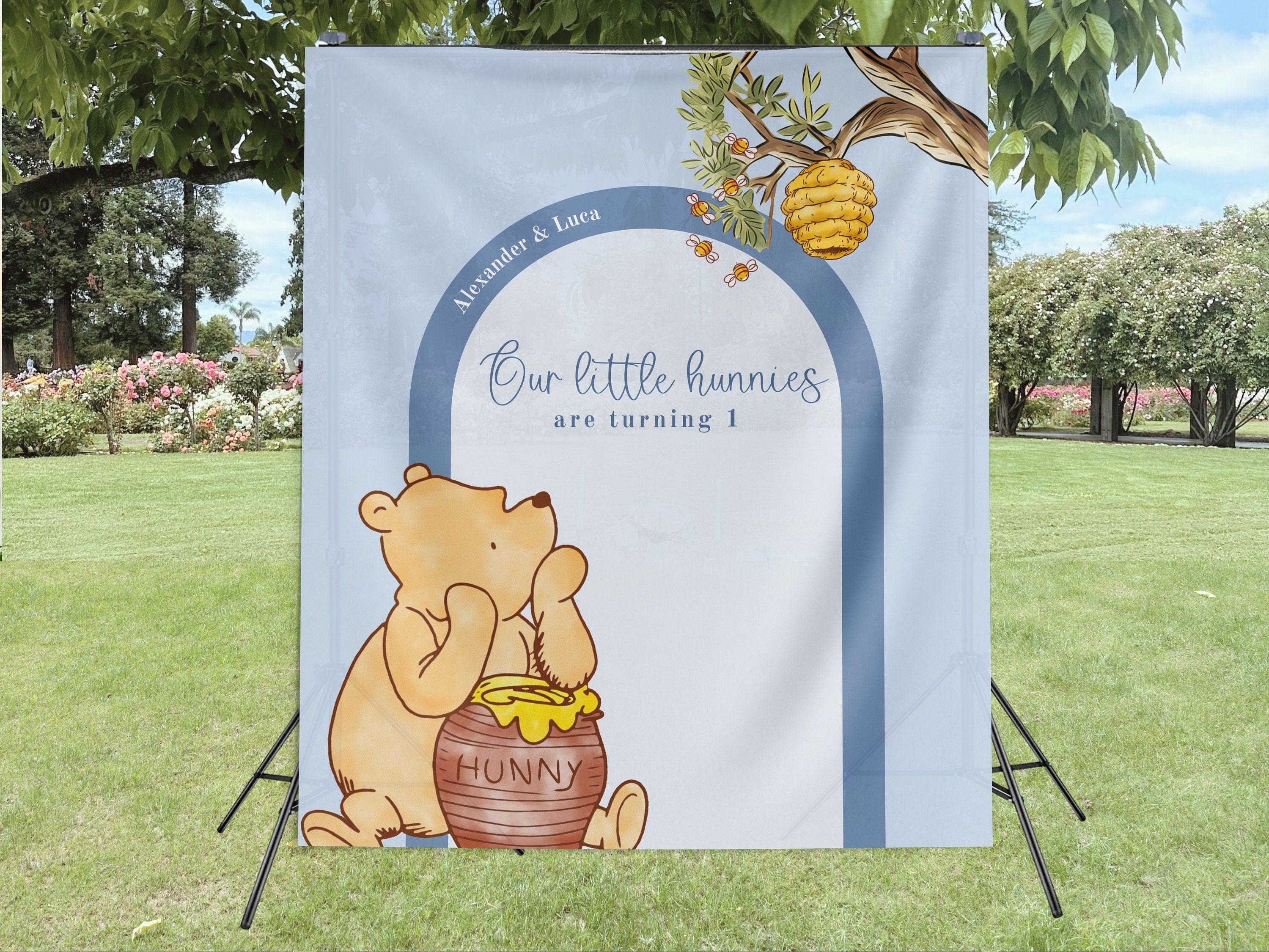 Classic Winnie the Pooh Birthday Customizable Banner Backdrop
