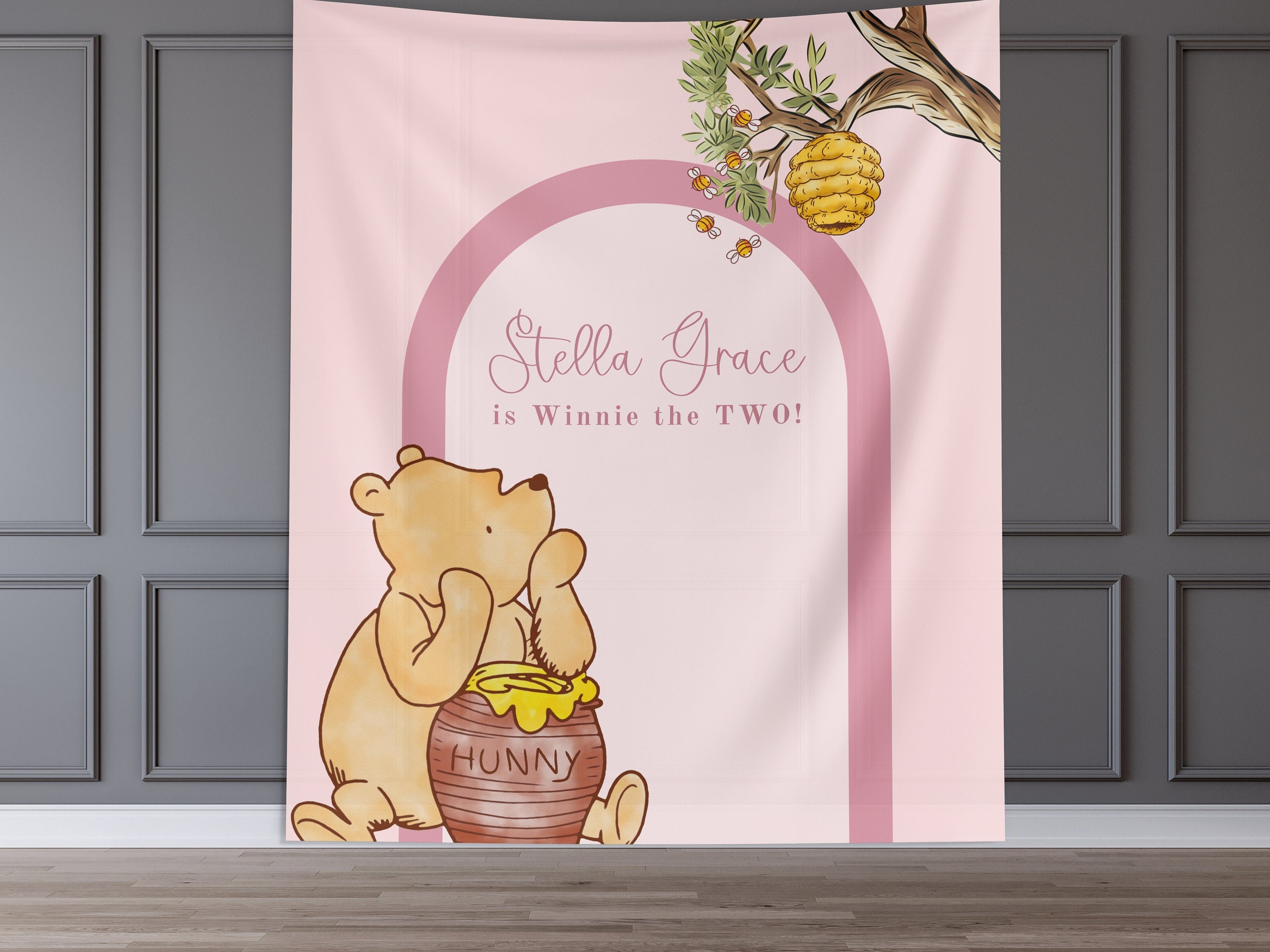 Classic Winnie the Pooh Birthday Customizable Banner Backdrop