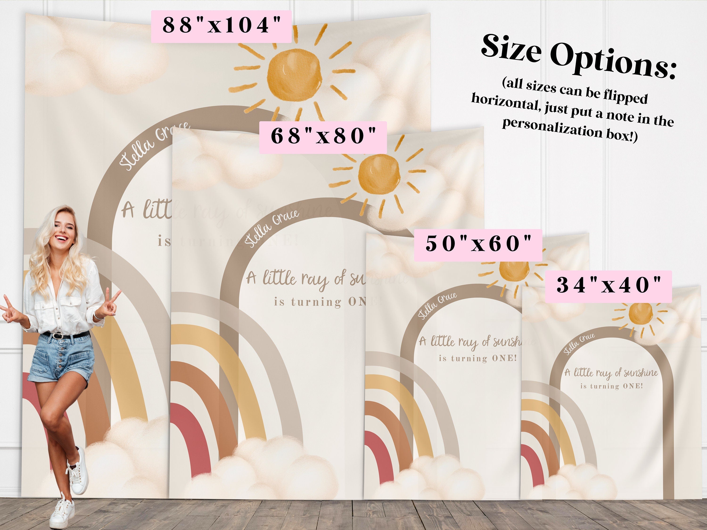 Boho Rainbow First Birthday Custom Banner, Boho Sunshine Party Décor, First Trip Boy 1st Birthday, Girls birthday, Neutral Colors, Twins
