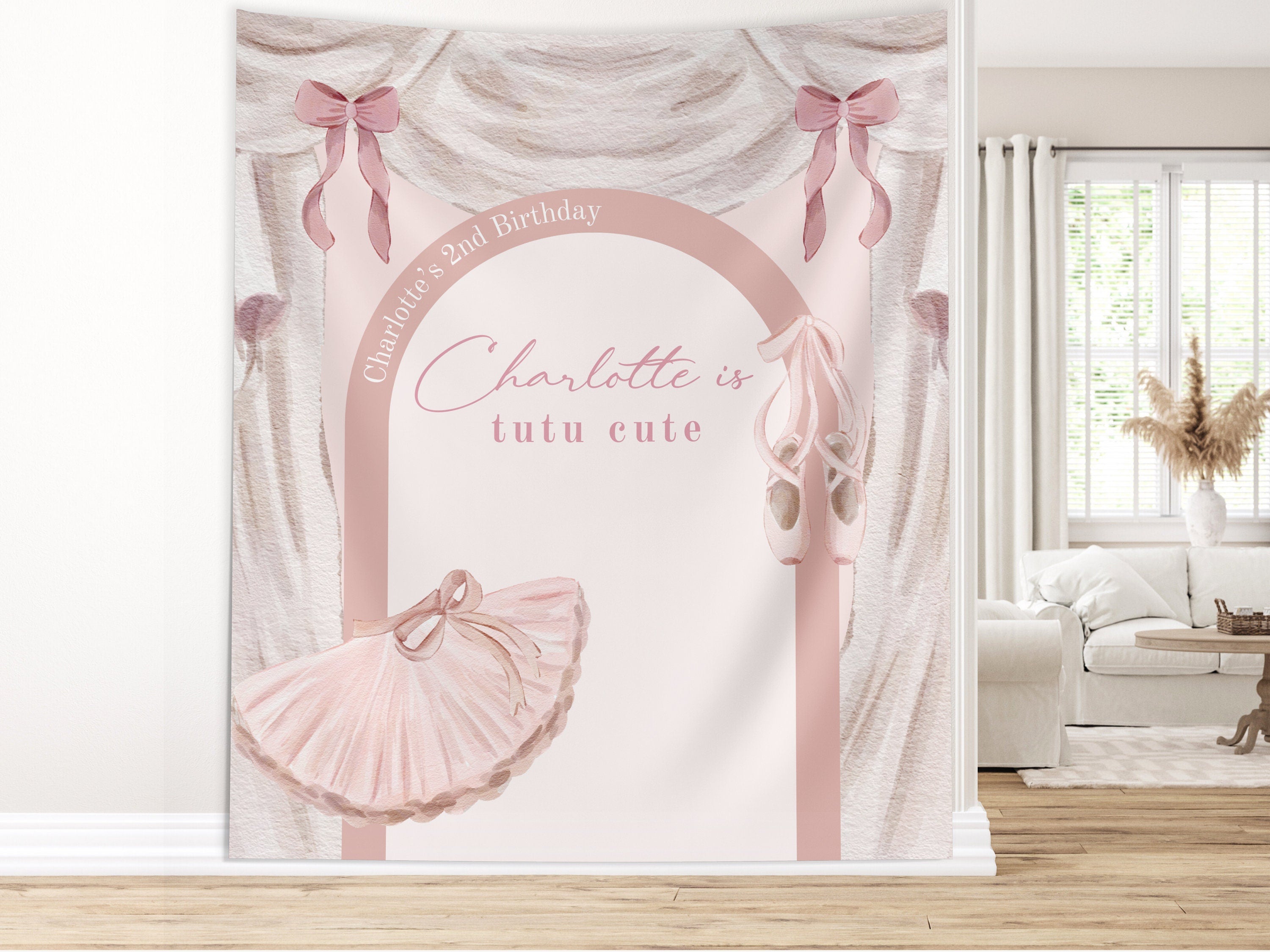 Tutu Cute Birthday Party Custom Banner, Ballerina Birthday Party Décor, Girl Birthday Party Custom Party Backdrop, 2nd Birthday Party Ideas